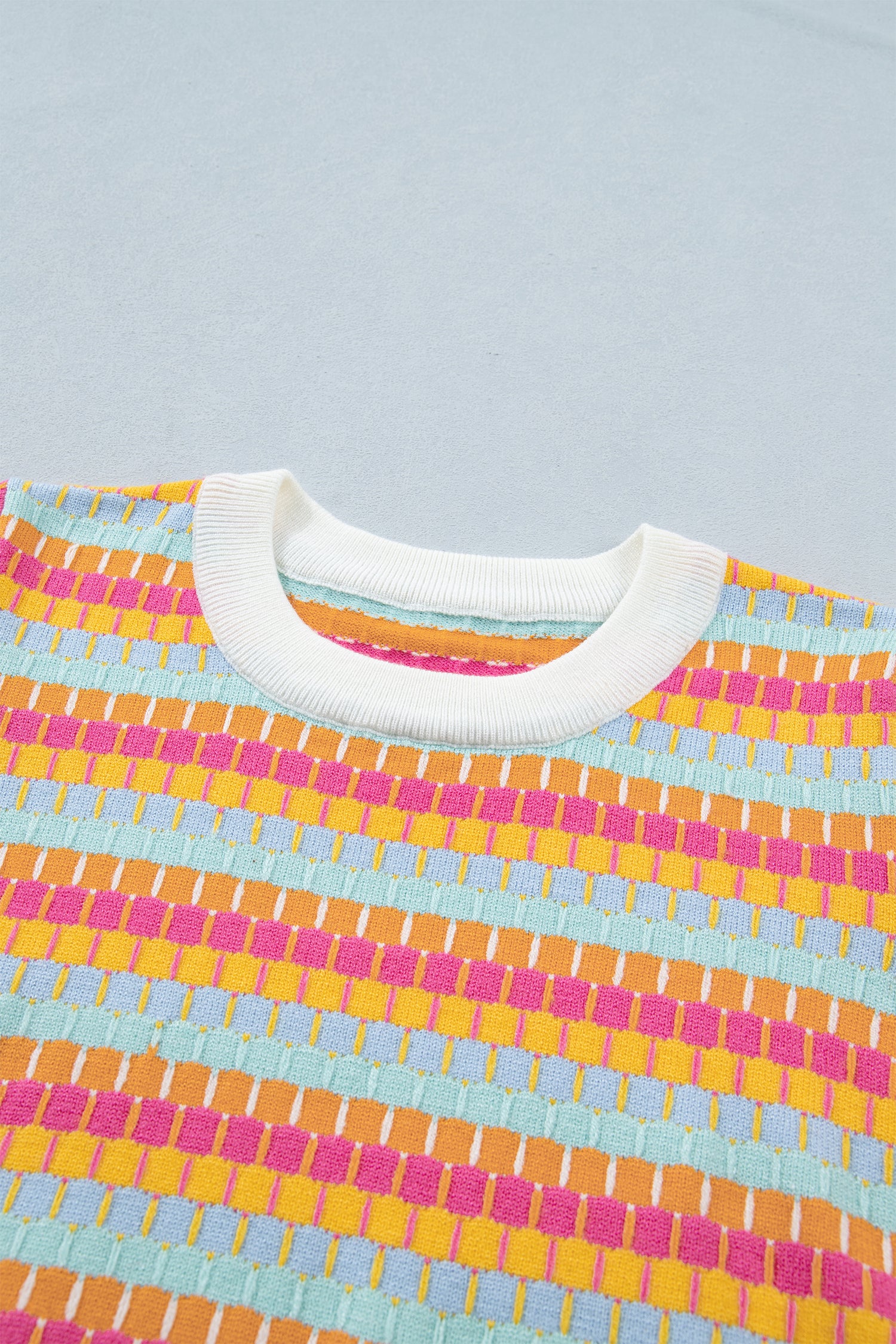 Women's Rose Red Abstract Stripe Knit Short Sleeve Sweater at LivelyLooks