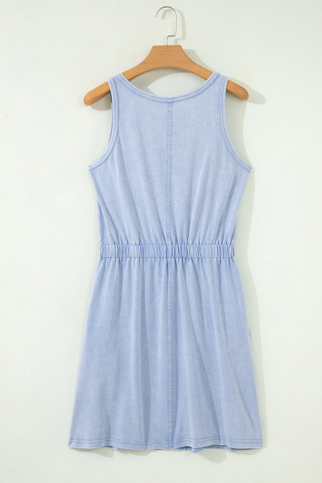 Smoke Grey & Dark Blue Mineral Wash U Neck Elastic Waist Sleeveless Mini Dress S-XL