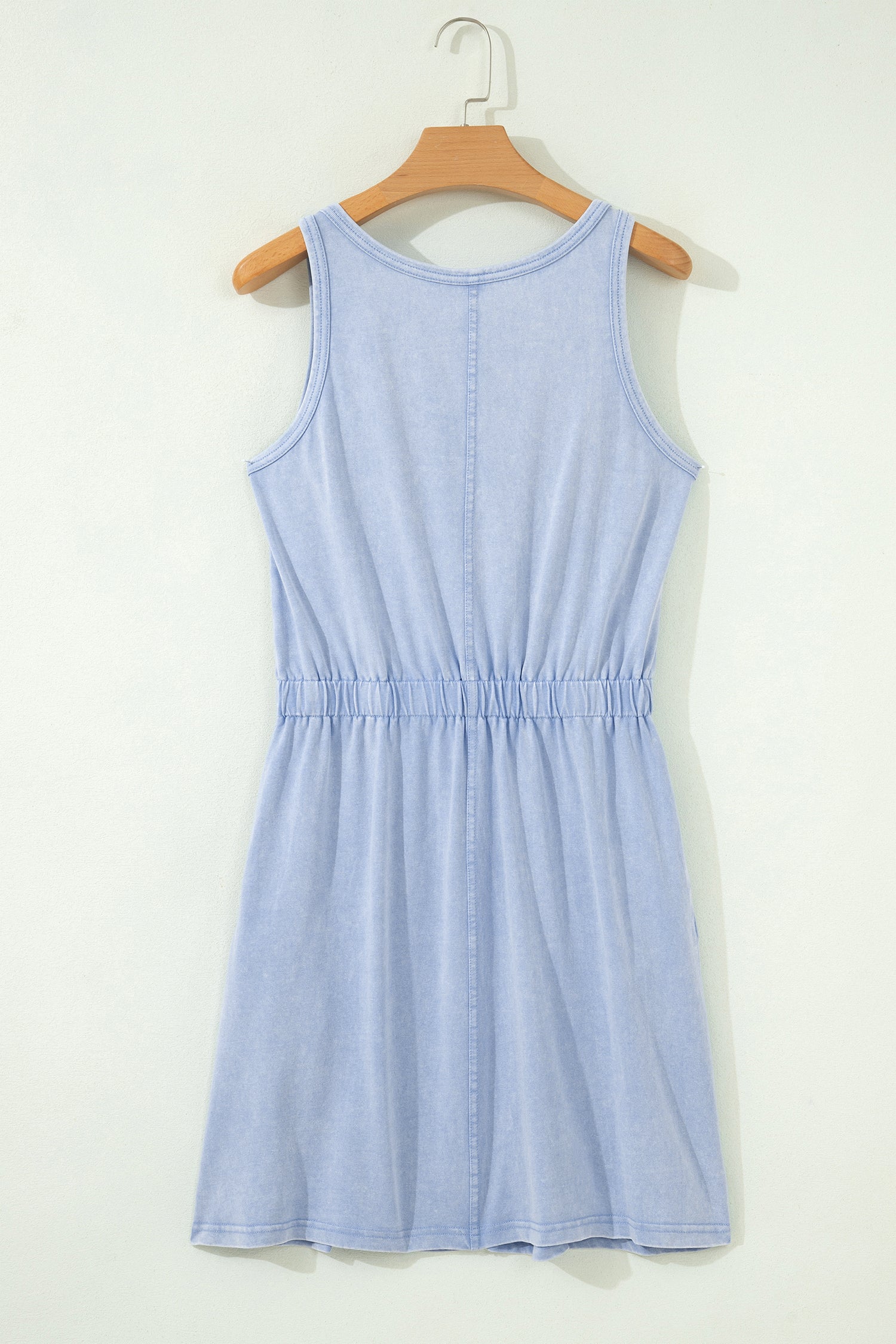 Smoke Grey & Dark Blue Mineral Wash U Neck Elastic Waist Sleeveless Mini Dress S-XL