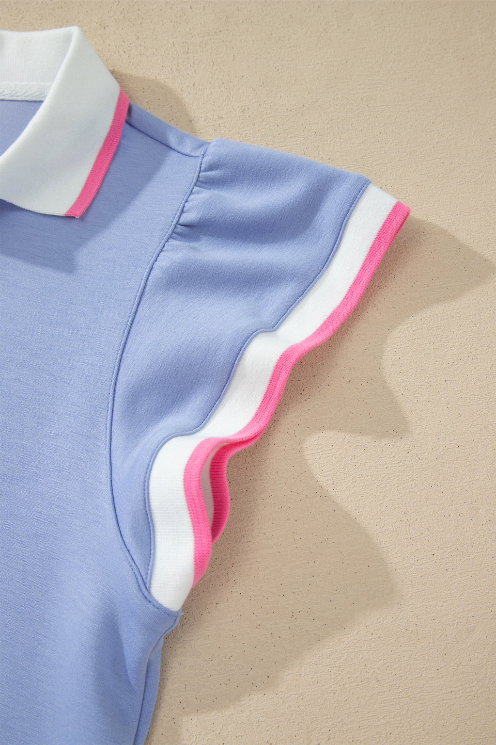 Preppy Striped Trim V-Neck Polo Tee & Drawstring Skirt Set – Sky Blue & Black