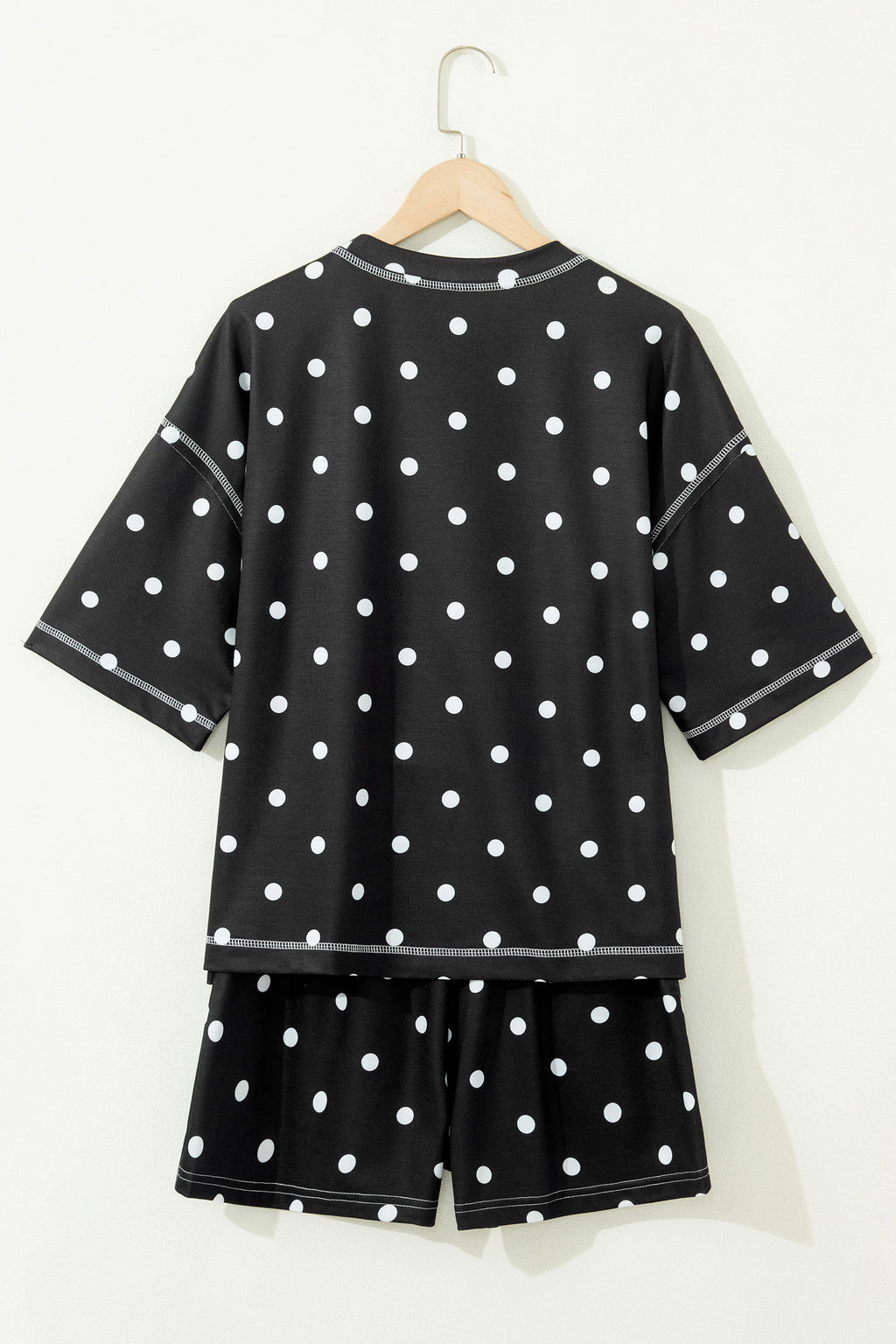 LivelyLooks White Polka Dot Exposed Seam Loose Tee & Drawstring Shorts Set S-XL women's fashion