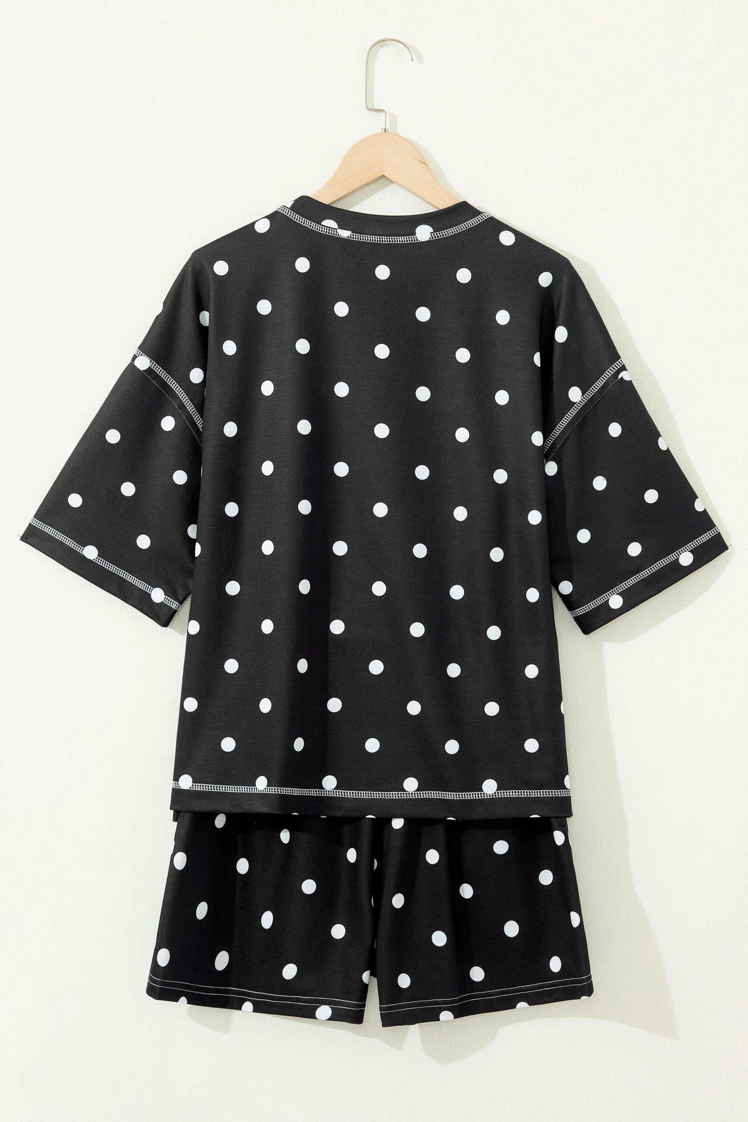 LivelyLooks White Polka Dot Exposed Seam Loose Tee & Drawstring Shorts Set S-XL women's fashion