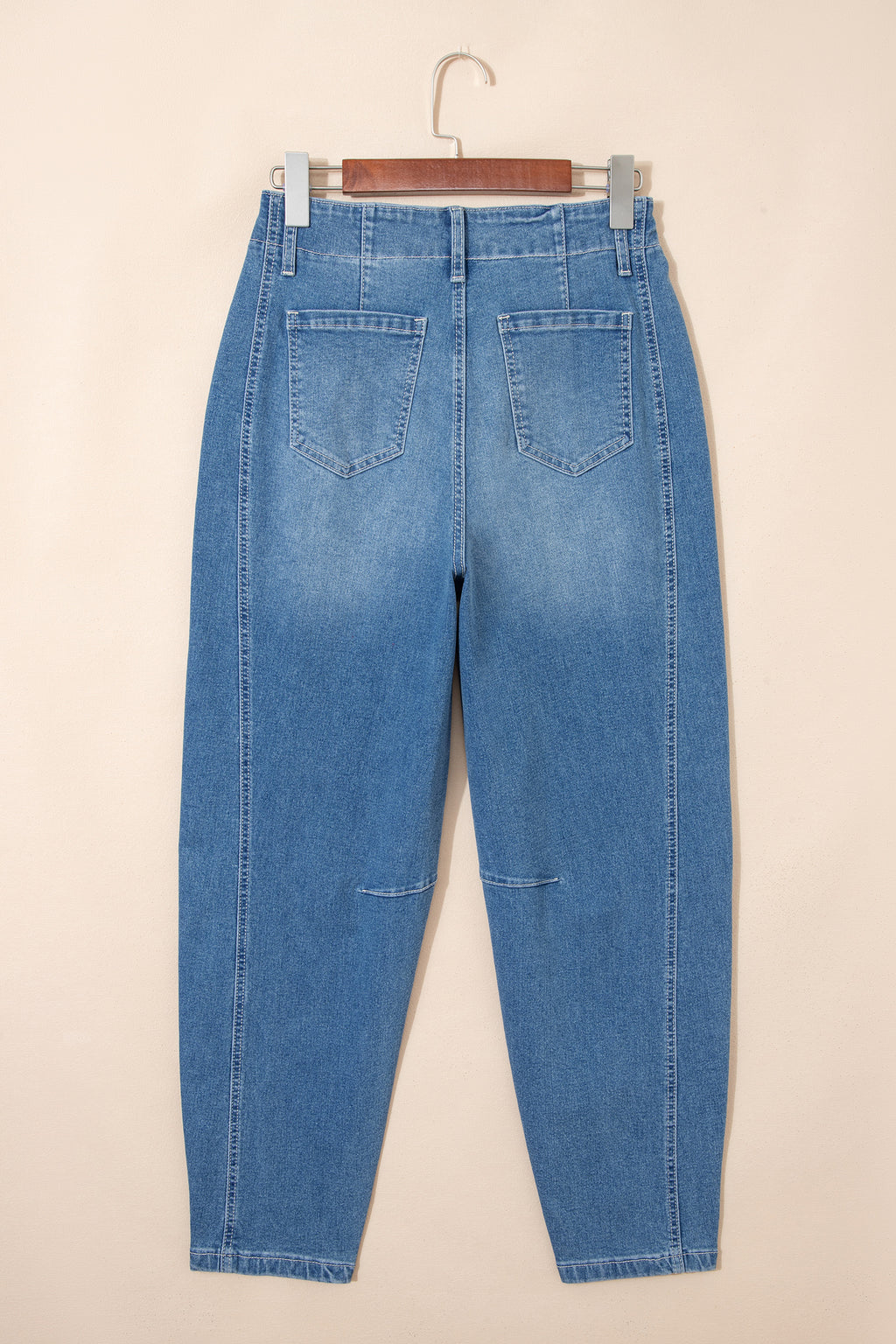 Women's Blue Medium Wash Cuffed Barrel Leg Jeans Mid-Rise Denim UK 4-16 at LivelyLooks