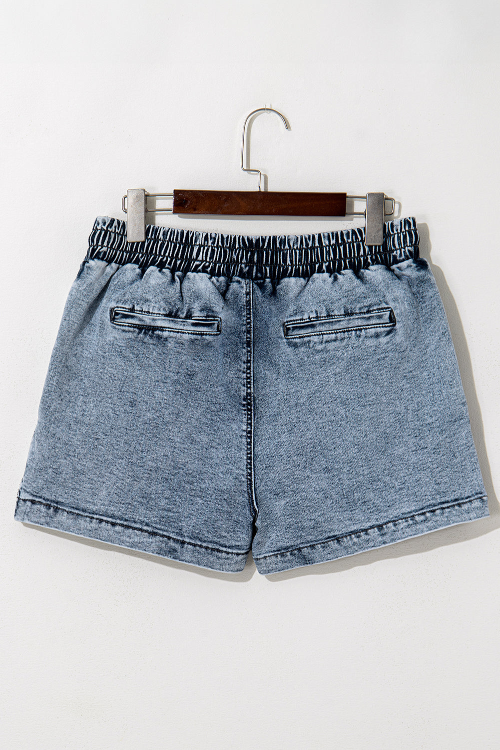 Shop Dusk Blue Drawstring Elastic Waistband Pocketed Denim Skort Skirt Shorts Summer at LivelyLooks