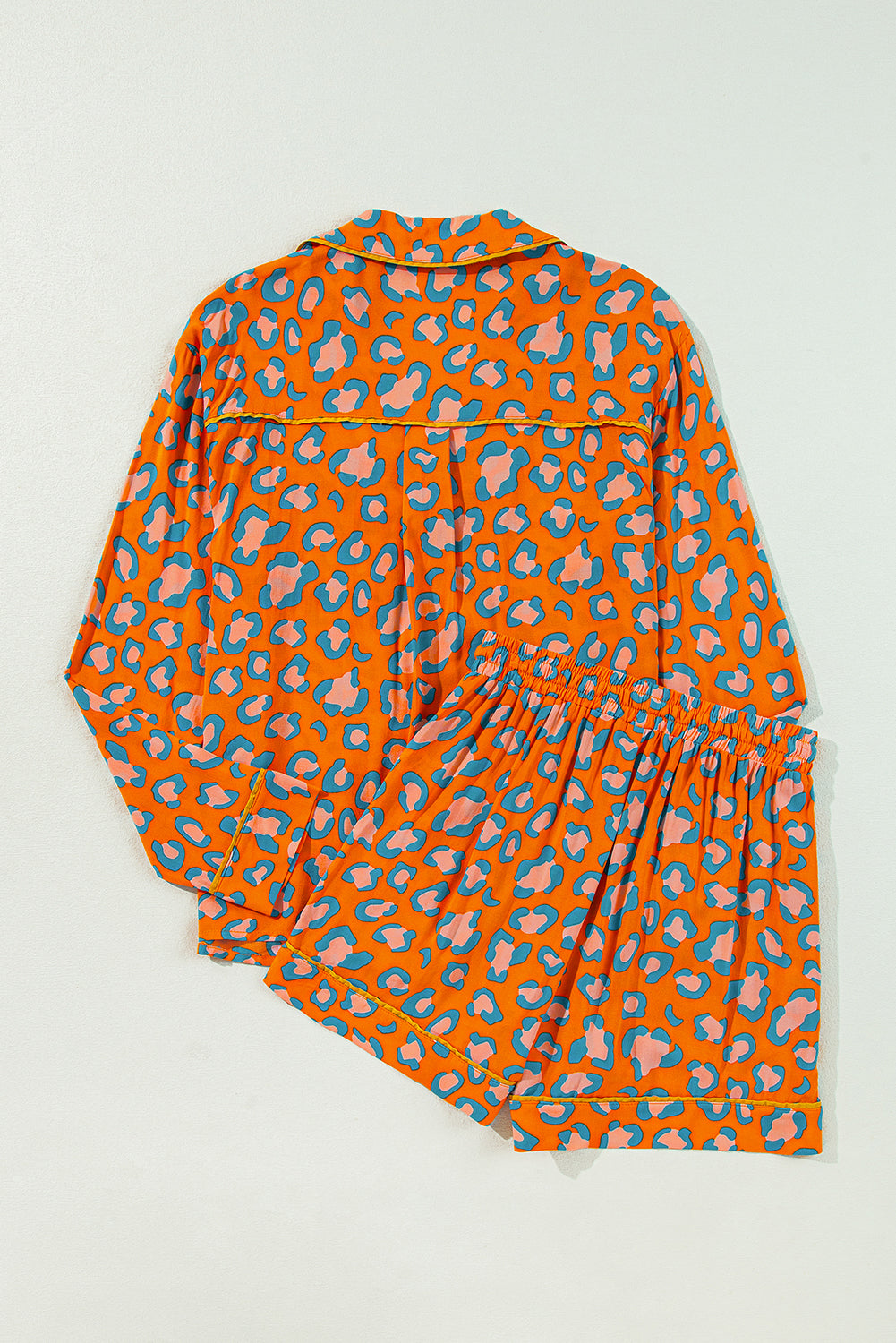 Shop Orange Leopard Print Long Sleeve Shirt and Shorts Pyjama Set Nightwear PJ Lounge at LivelyLooks