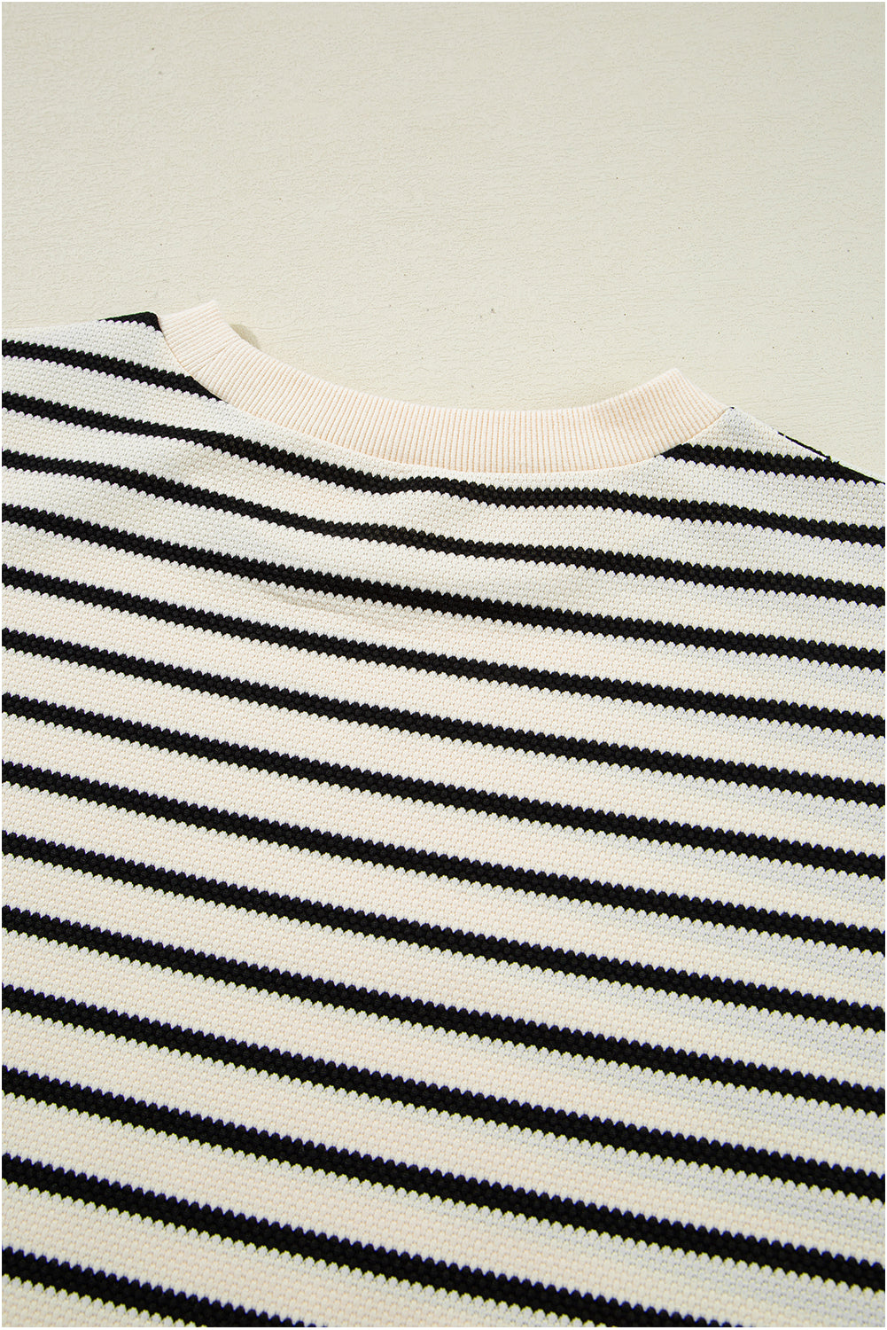 Black Stripe Ruffle Sleeve Crewneck Top | Lace Trim | S-XL