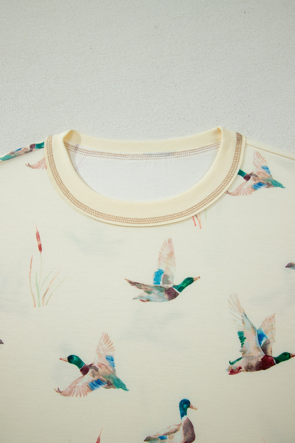 Beige Mallard Duck Print Oversized Tee & Drawstring Shorts Set Women S-XL