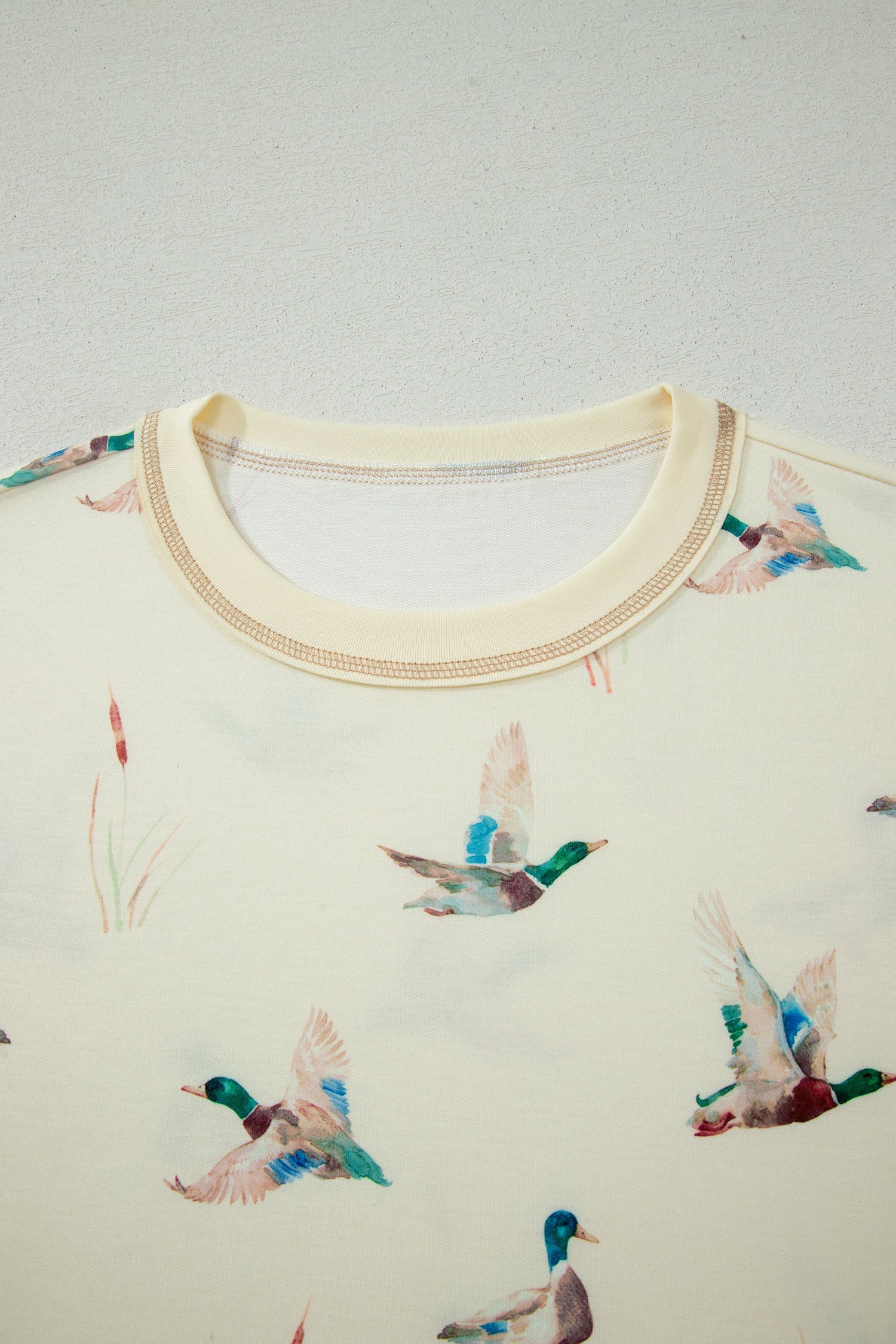 Beige Mallard Duck Print Oversized Tee & Drawstring Shorts Set Women S-XL