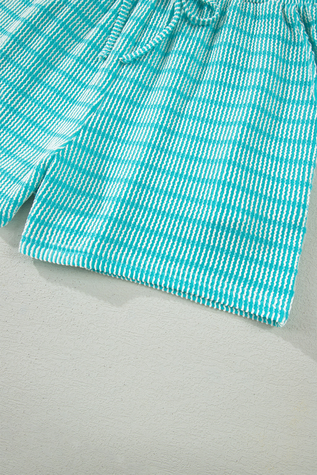 Stripe Raised Rib Tee & Drawstring Shorts Set Women's S-XL