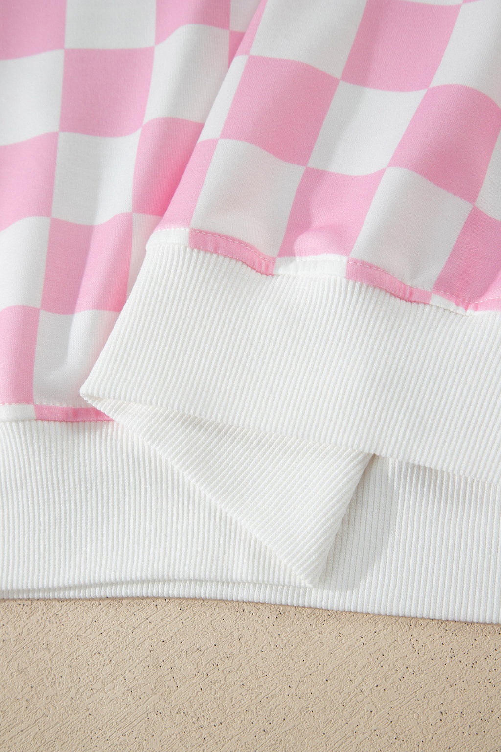 LivelyLooks Pink Checkered Print Colour Block Trim Mock Neck Short Set Two Piece Co-ord PJ women's fashion