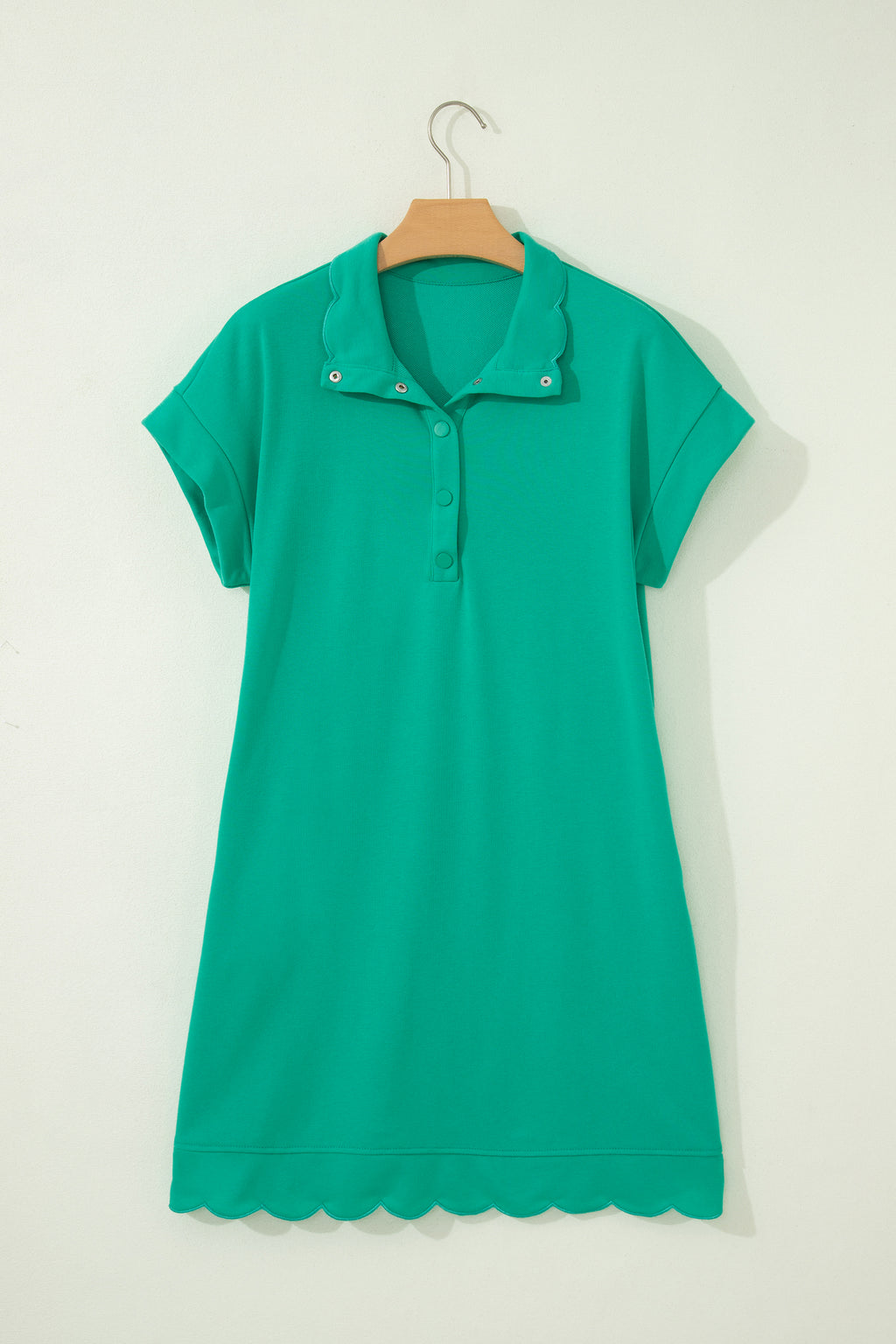 Women's Polo Collar Snap Button Scallop Hem Mini Dress | Beau Blue & Sea Green | UK 8-22 at LivelyLooks