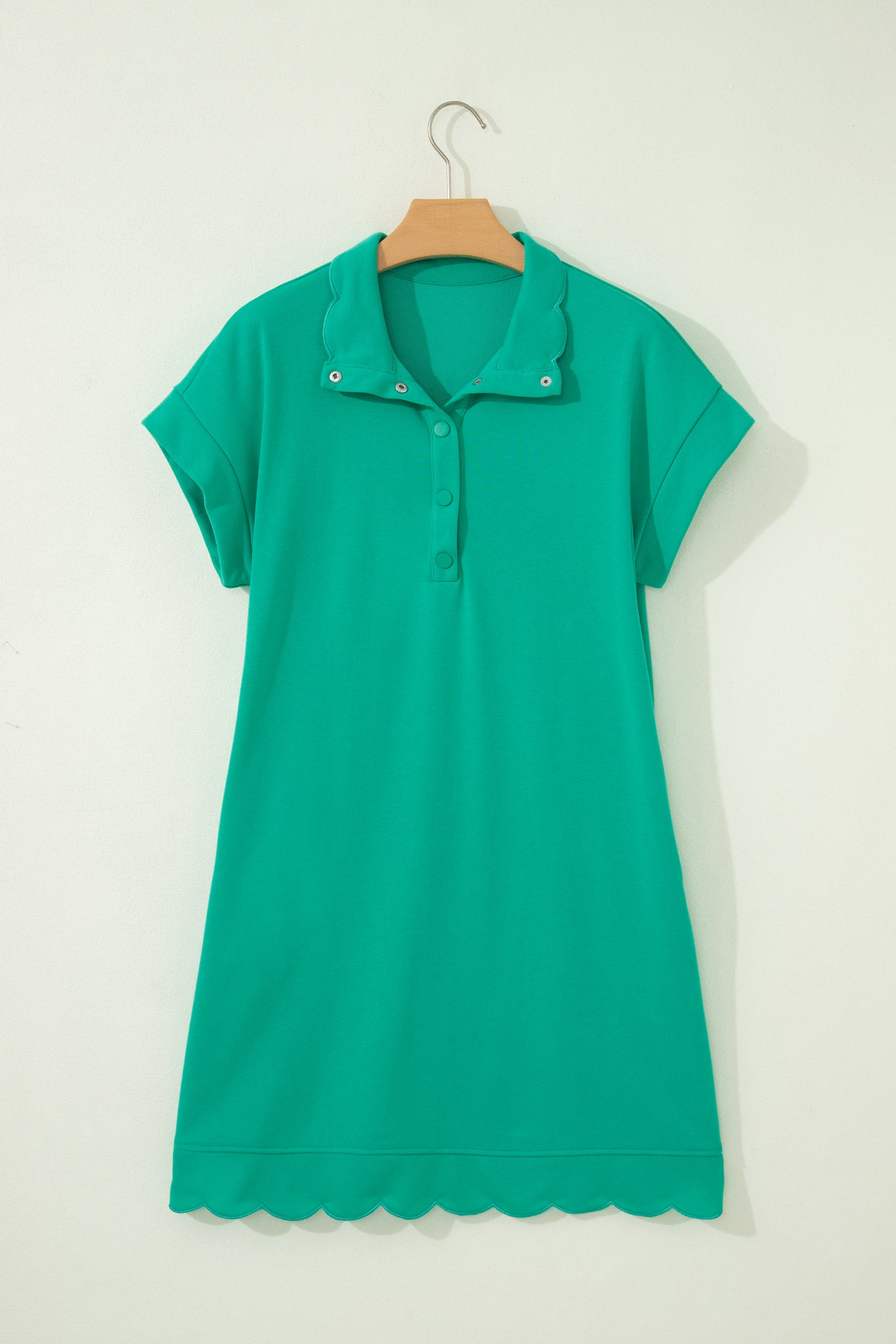 Women's Polo Collar Snap Button Scallop Hem Mini Dress | Beau Blue & Sea Green | UK 8-22 at LivelyLooks