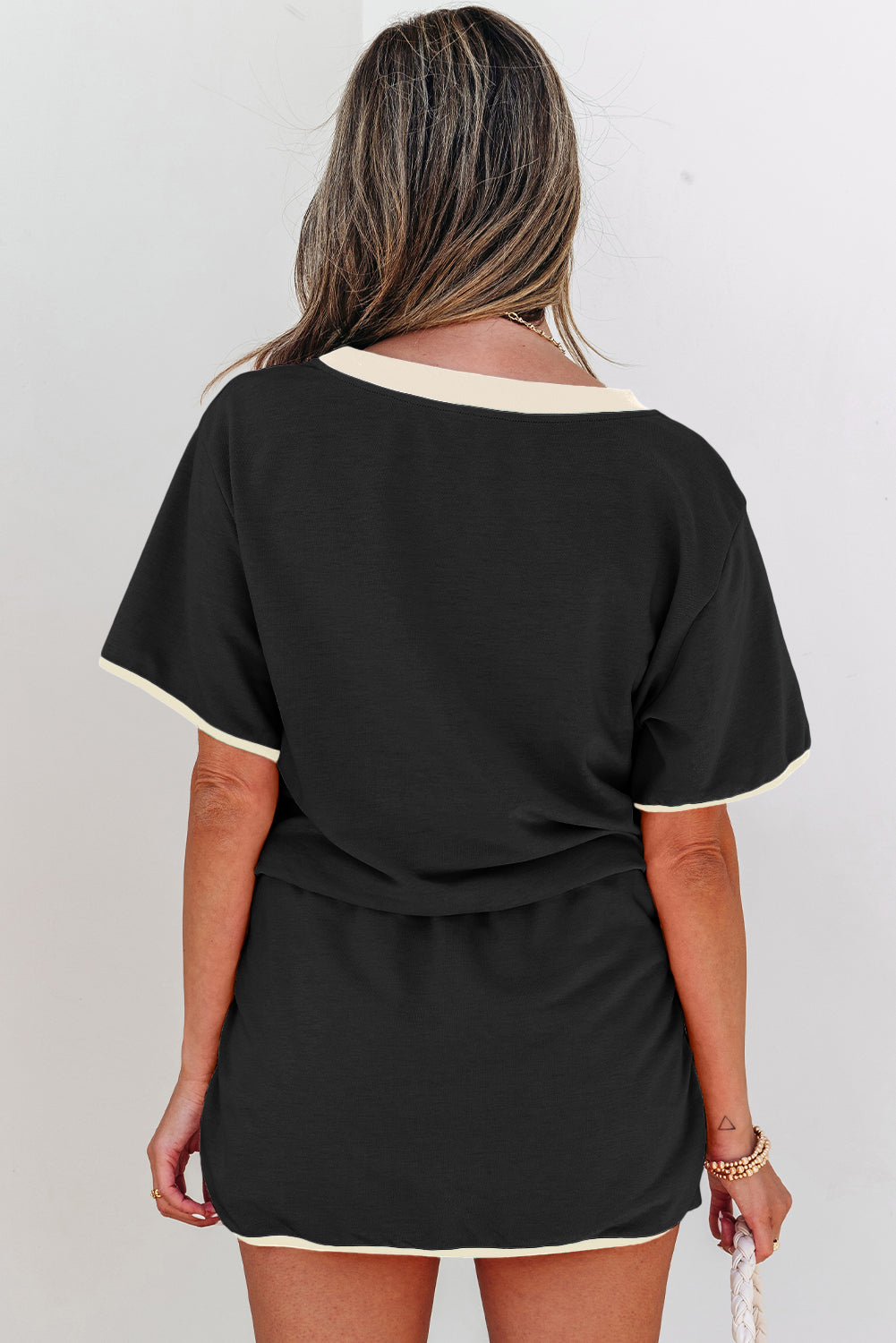 Colourblock Drop Shoulder T-Shirt & Skort 2-Piece Set Beige Black Green