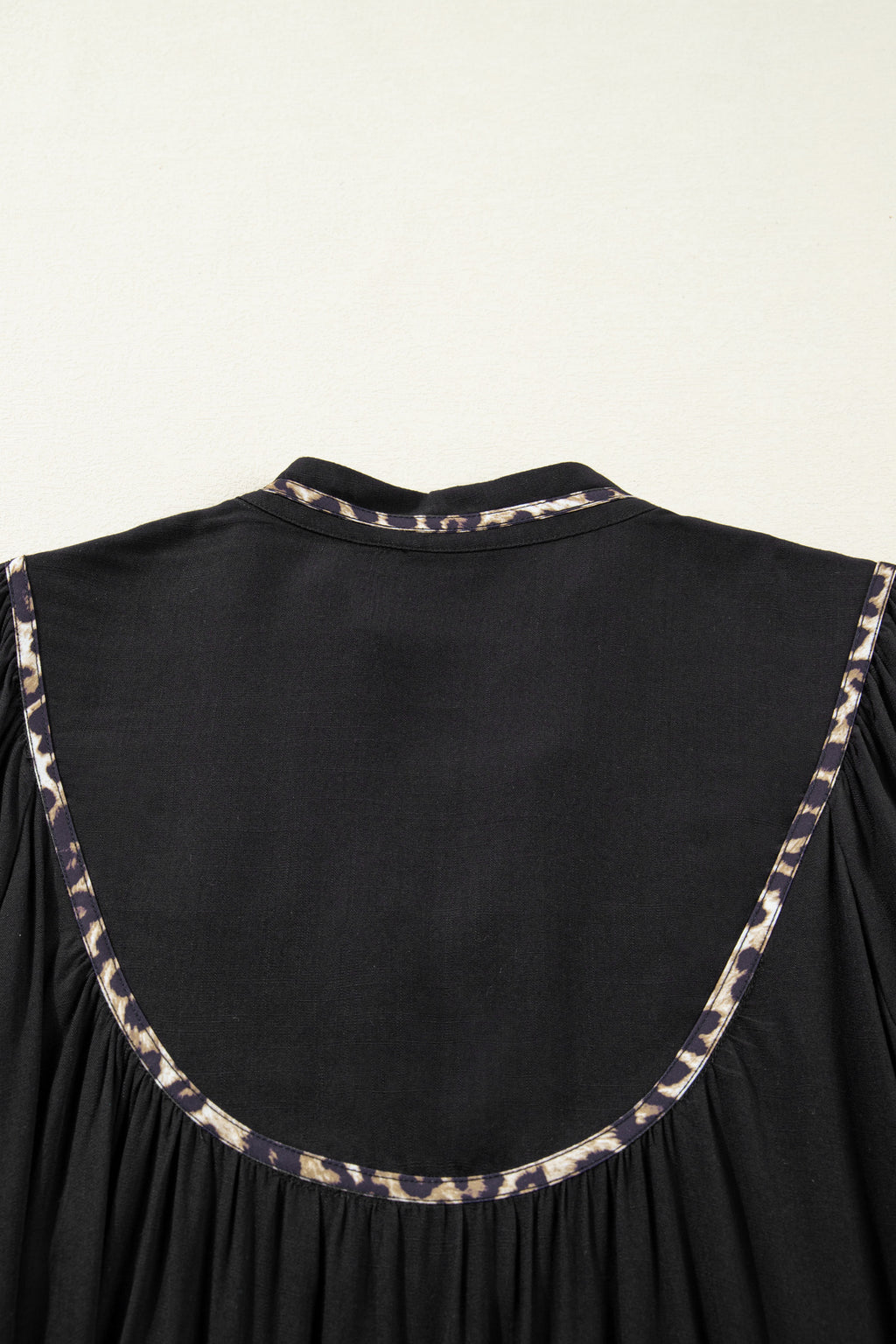 Women's Black Leopard Trim Split Neck Long Sleeve Midi Dress at LivelyLooks