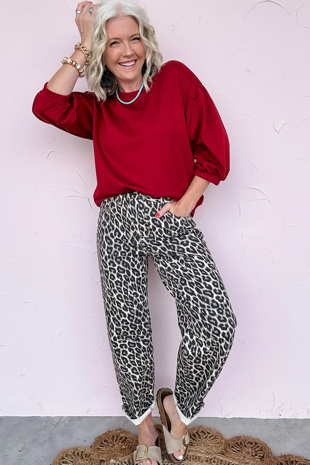 Shop Black Leopard Print Barrel Jeans UK 8-20 at LivelyLooks