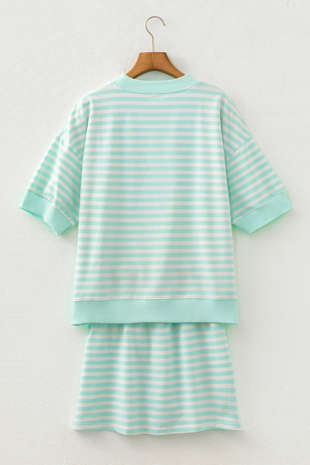 Green Stripe Ribbed Colour Block Half Sleeve Top & Mini Skort Set | UK 8–22