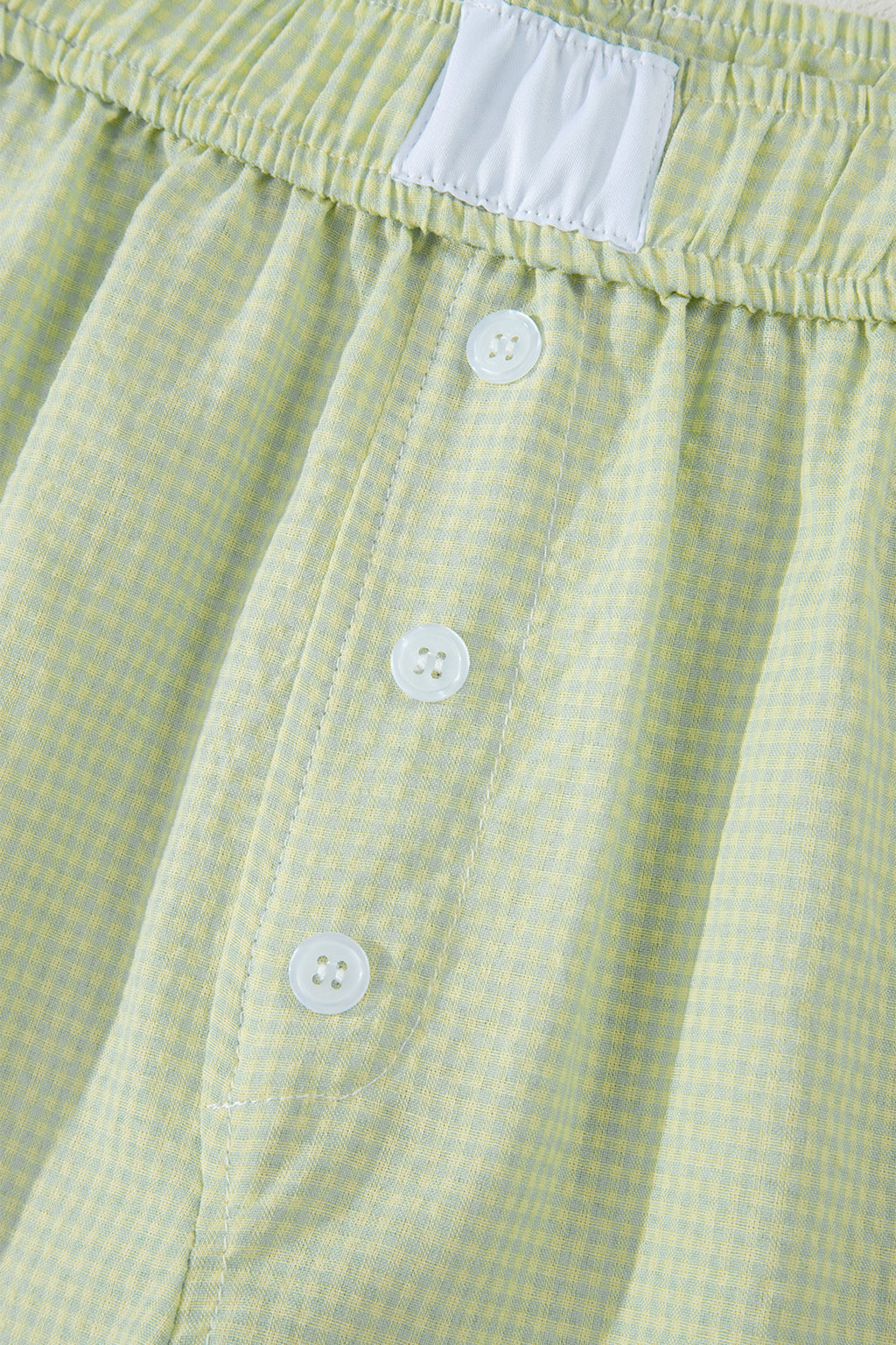 Women's Green Gingham Plaid Button Detail Lace Trim Boxer Shorts at LivelyLooks