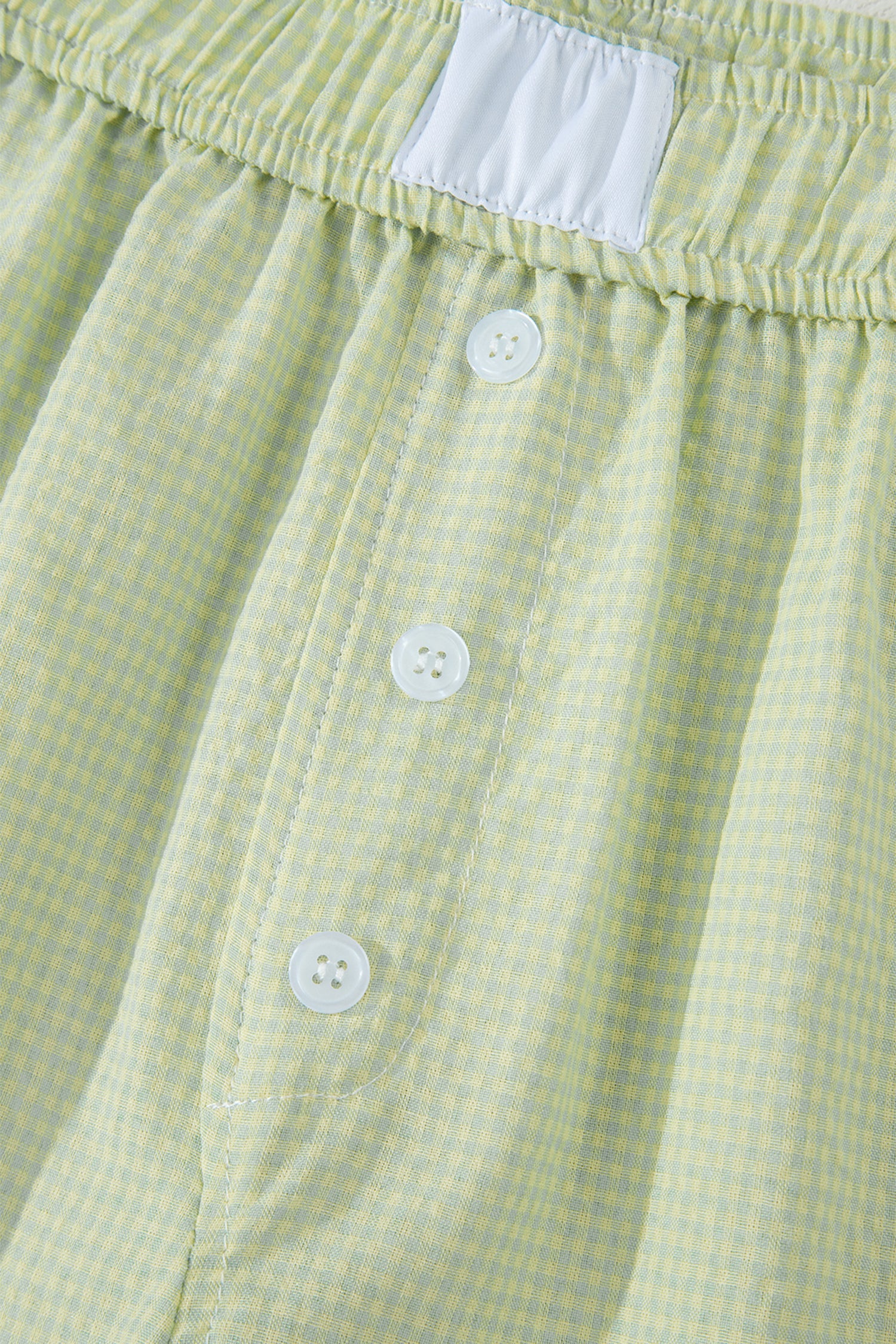 Women's Green Gingham Plaid Button Detail Lace Trim Boxer Shorts at LivelyLooks