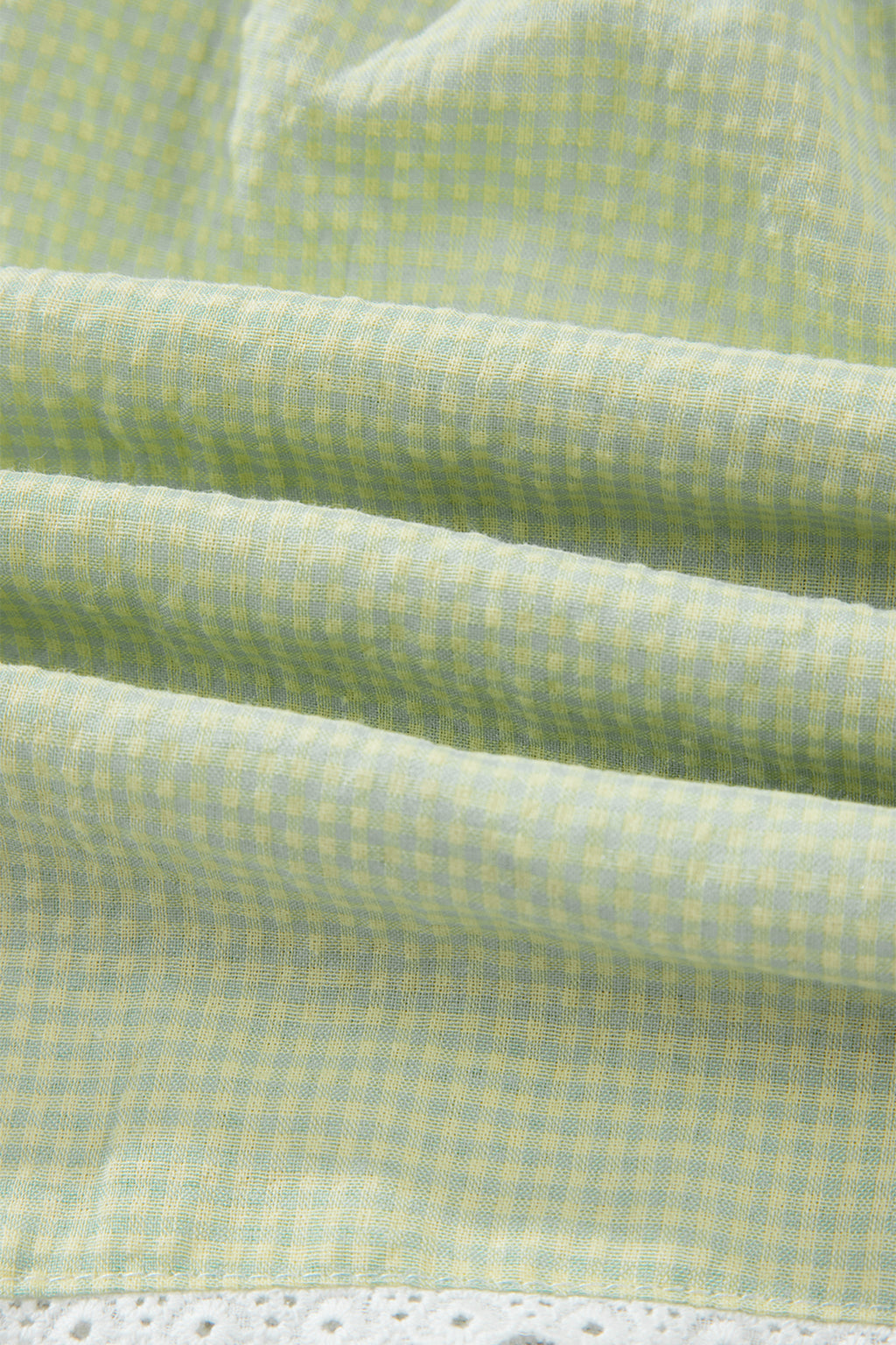 Women's Green Gingham Plaid Button Detail Lace Trim Boxer Shorts at LivelyLooks