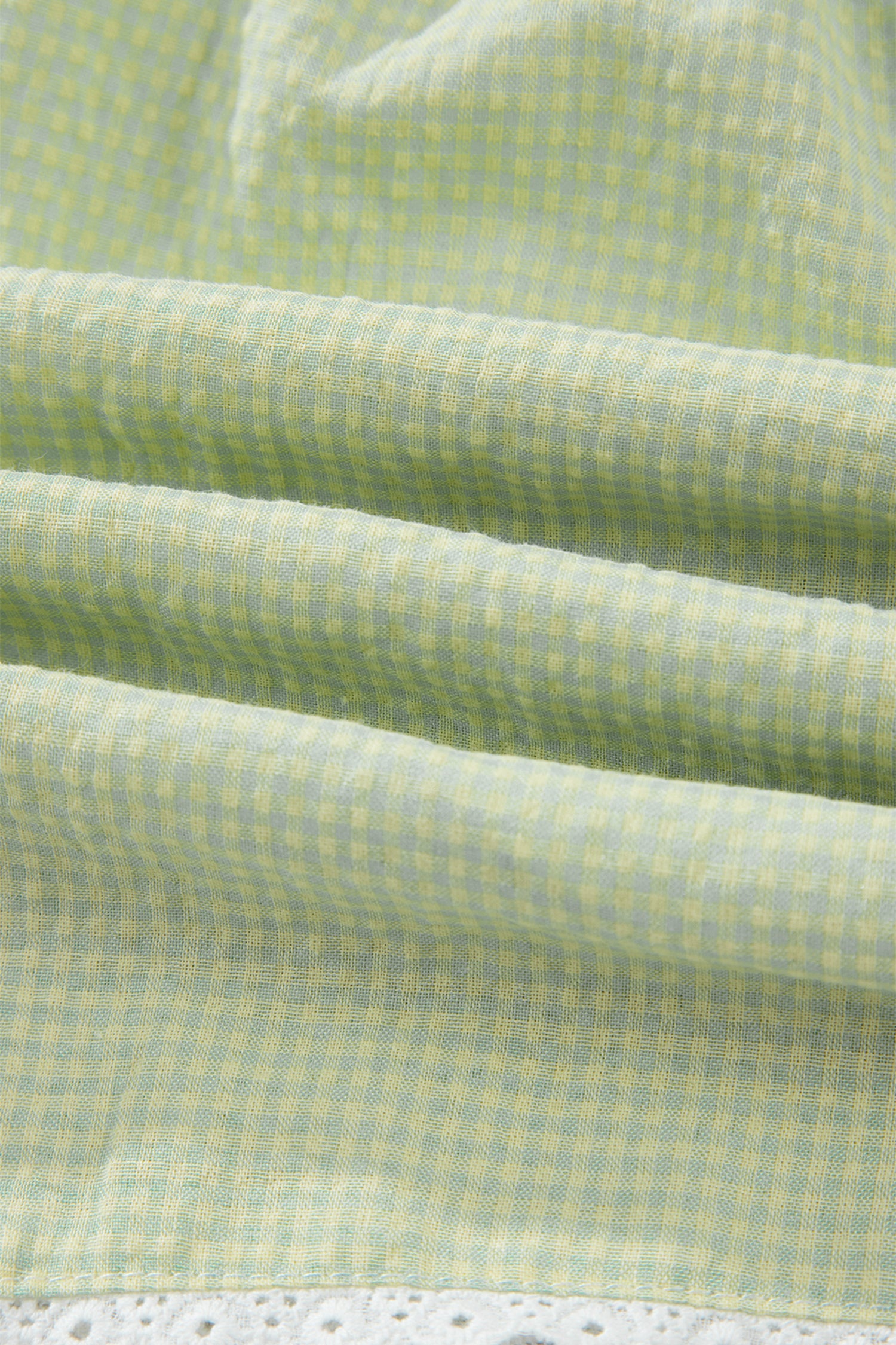 Women's Green Gingham Plaid Button Detail Lace Trim Boxer Shorts at LivelyLooks