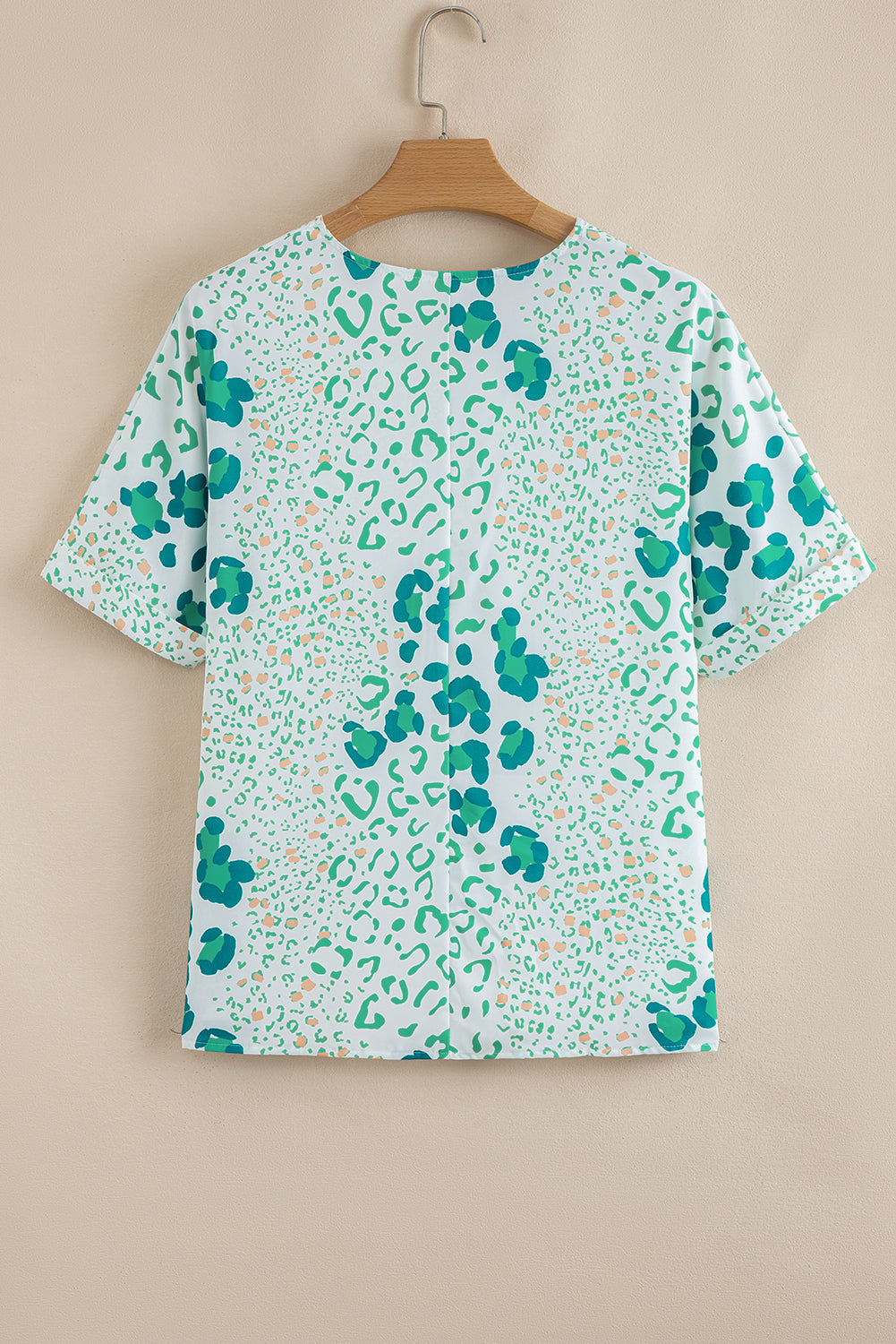 Leopard Print V Neck Blouse Short Sleeve Sky Blue Pink Green Women S-XL