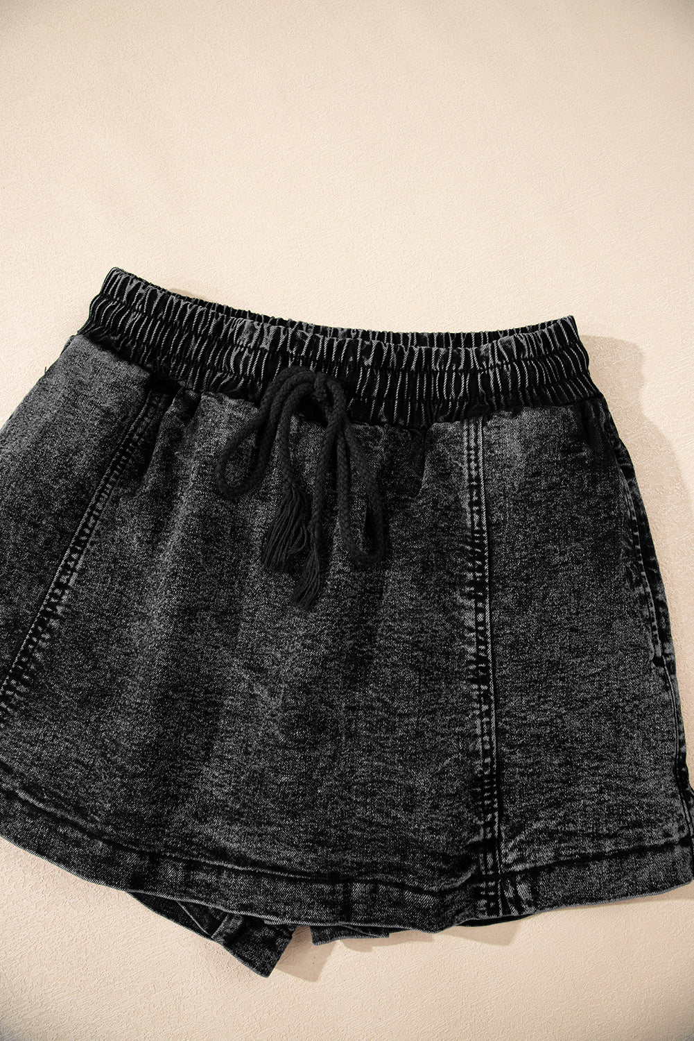 LivelyLooks Black Drawstring Elastic Waist Pocketed Denim Skort UK 4-16 women's fashion