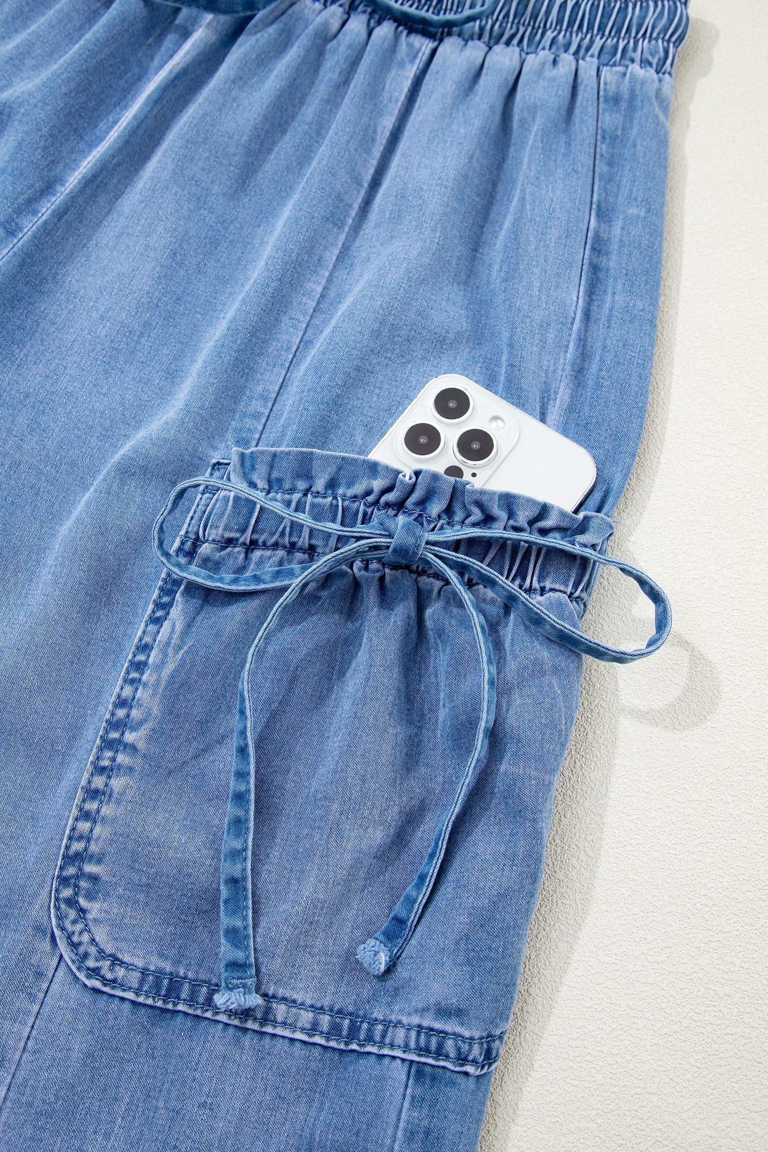 Beau Blue Drawstring Elastic Waist Pocketed Loose Denim Pants | UK 8–18