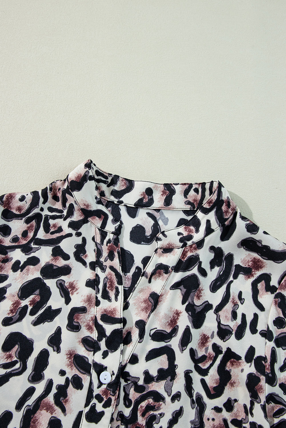 Women's Rose Leopard Print Buttoned Front 3/4 Sleeve Tiered Ruffle Hem Dress at LivelyLooks