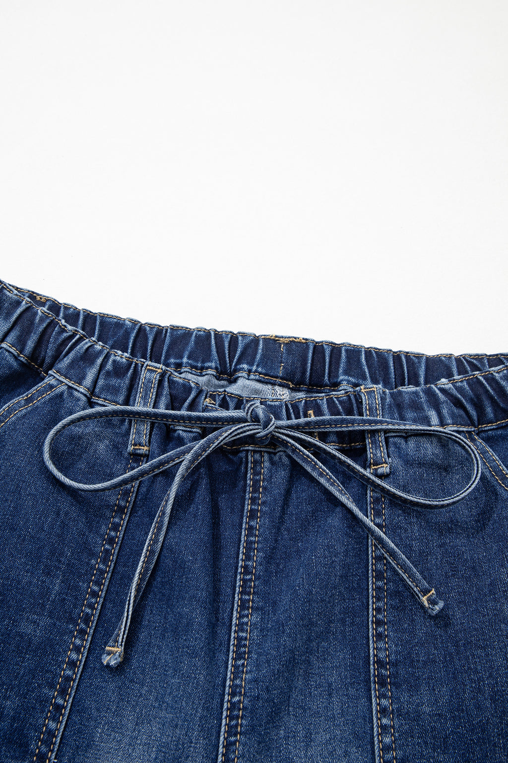 Shop Drawstring Seam Detail Raw Hem Wide Leg Denim Jeans UK 8-22 at LivelyLooks