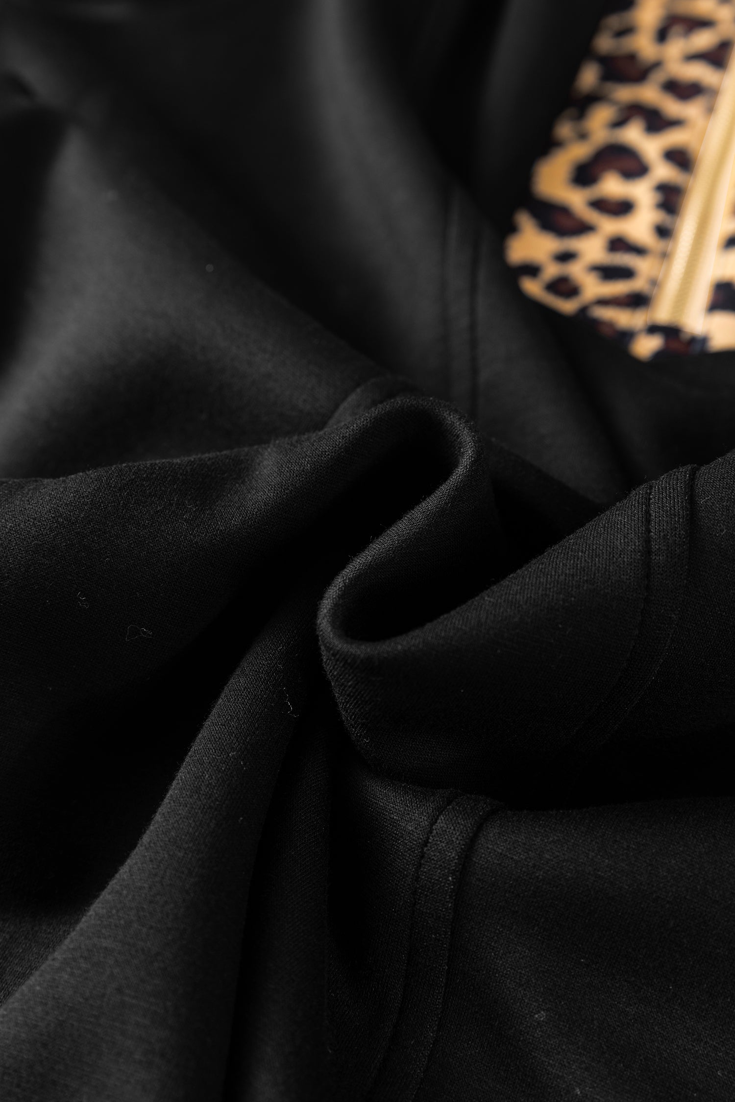Women's Black Leopard Patchwork Zip Collared Short Puff Sleeve Shift Mini Dress at LivelyLooks