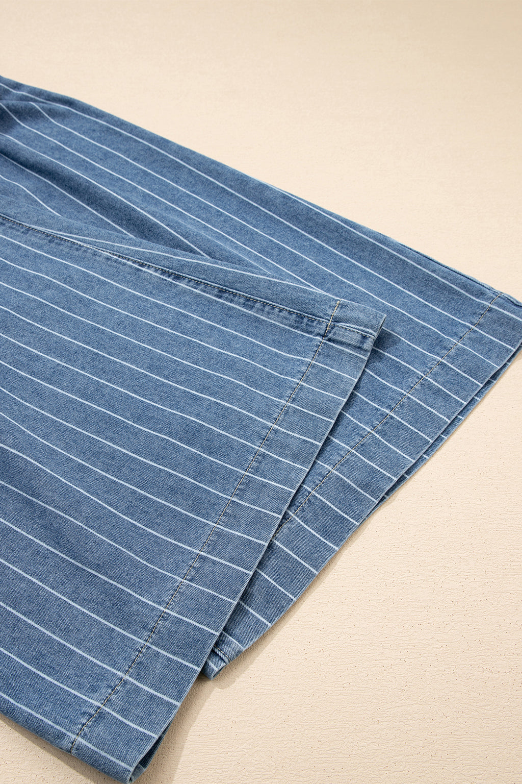 Shop Stripe Button Pleated Drawstring Waist Casual Wide Leg Jeans Denim Trousers Blue at LivelyLooks