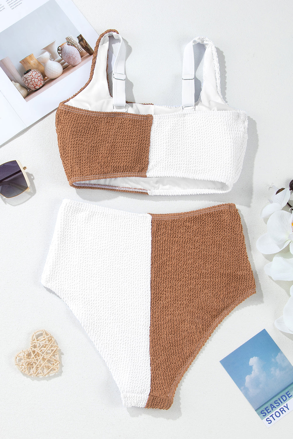 LivelyLooks Corded Colour Block Square Neck High Waist Bikini Set S-2XL women's fashion