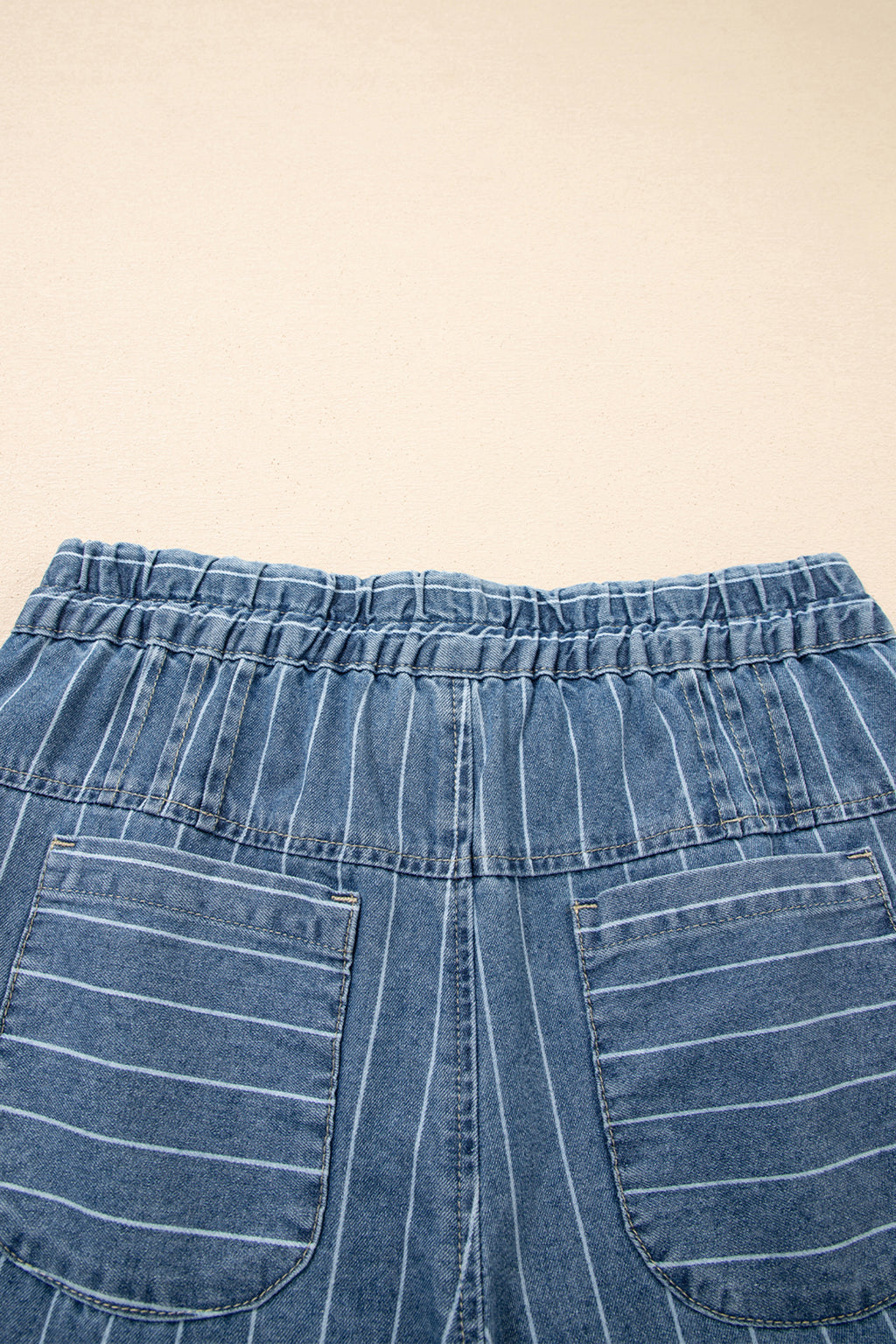 LivelyLooks Stripe Button Pleated Drawstring Waist Casual Wide Leg Jeans Denim Trousers Blue women's fashion