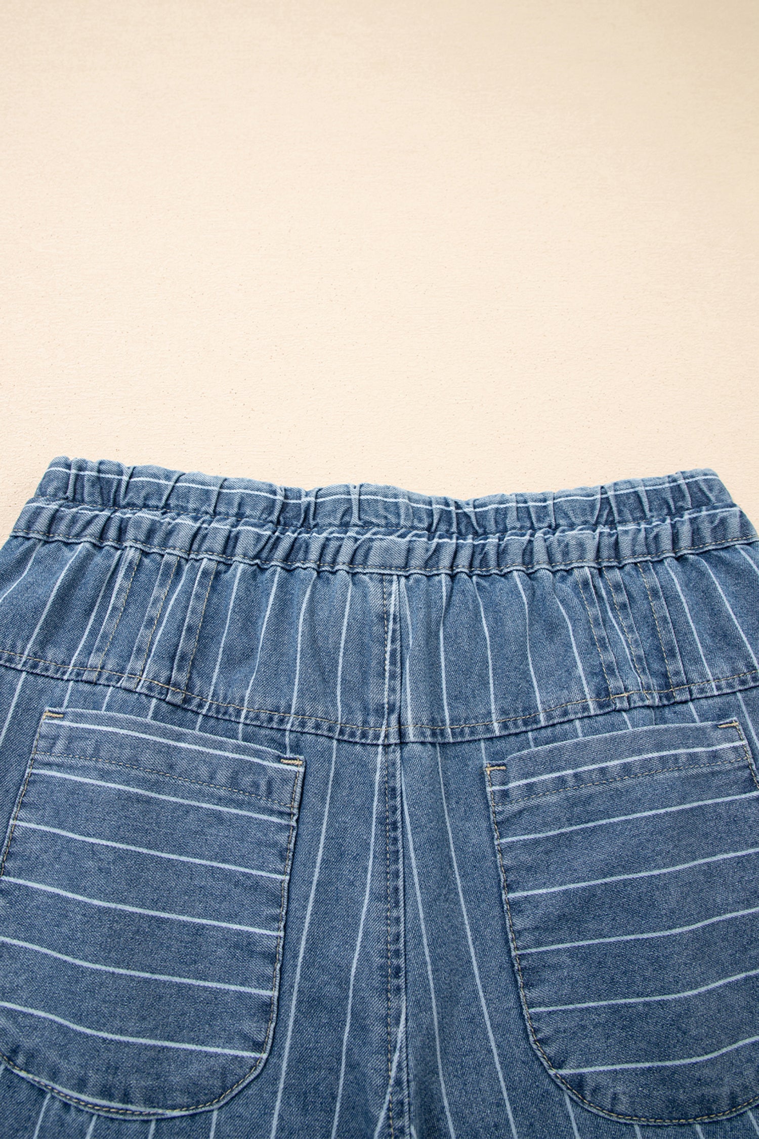 LivelyLooks Stripe Button Pleated Drawstring Waist Casual Wide Leg Jeans Denim Trousers Blue women's fashion