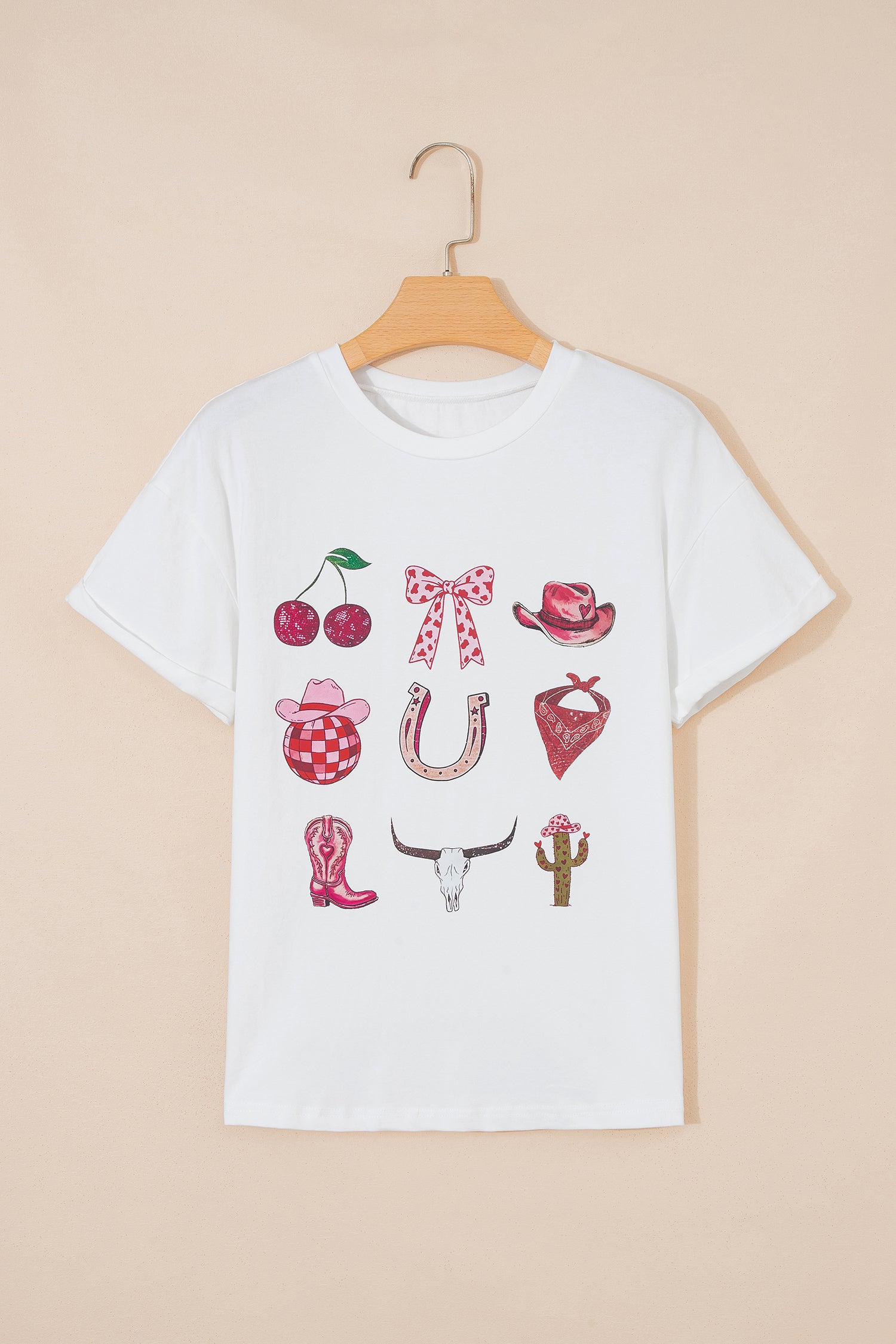 Women's White Coquette Cowgirl Elements Printed Relaxed Tee at LivelyLooks