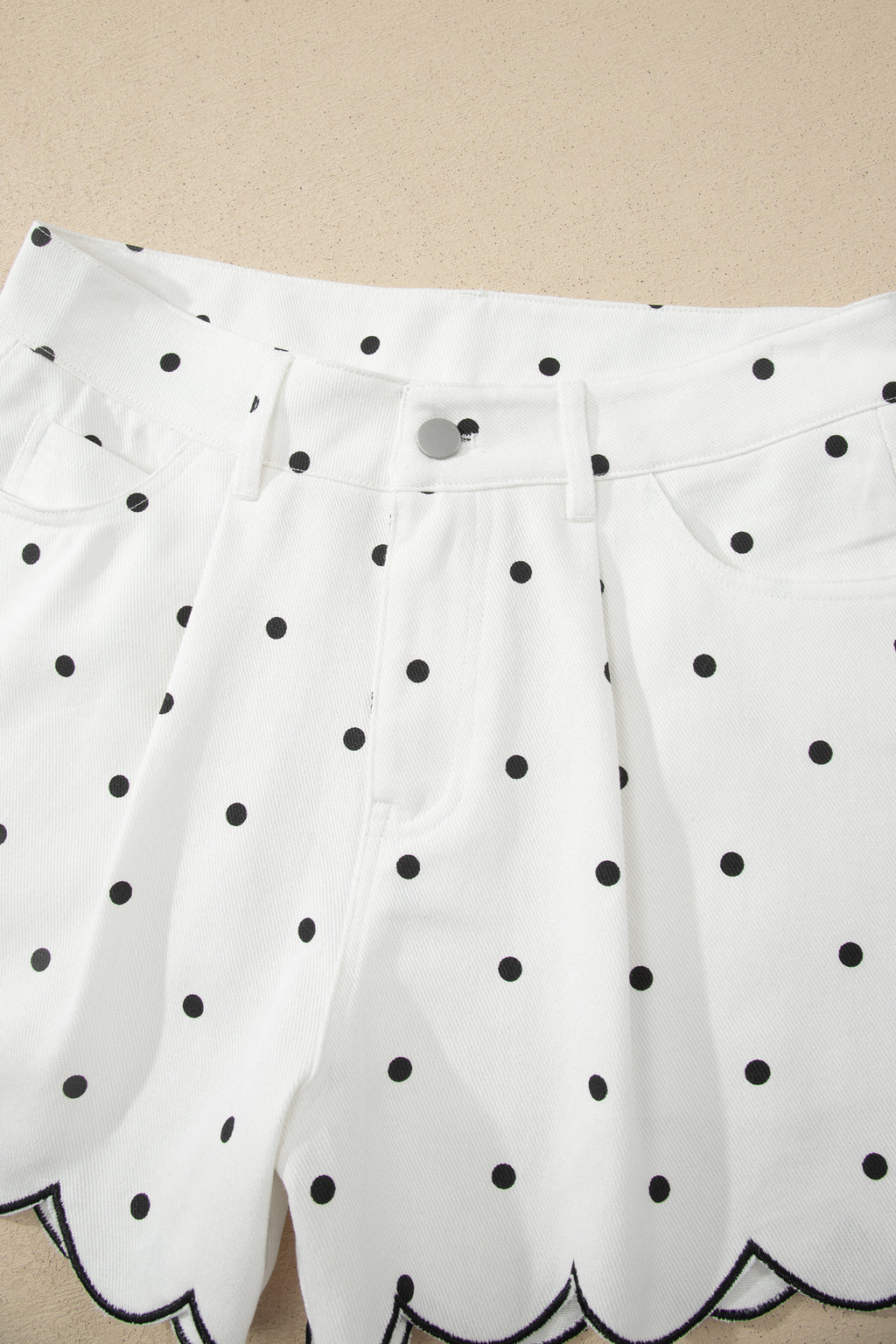 Women's White Polka Dot Embroidered Scallop Hem Shorts | UK 8-20 at LivelyLooks