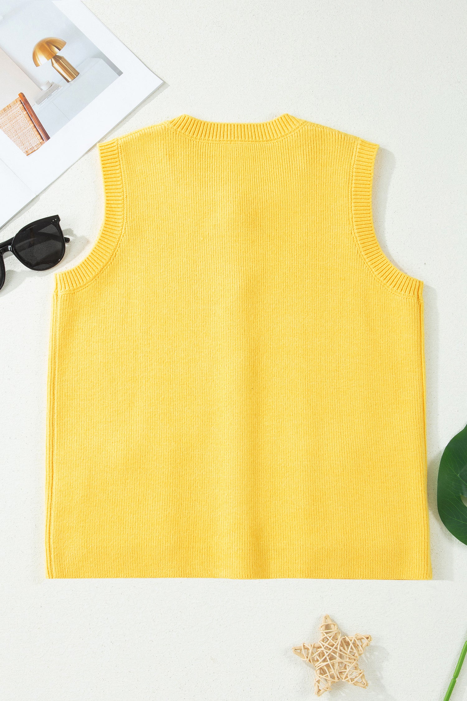 Shop White Yellow Sleeveless Knit Button Sweater Vest Pockets S-XL at LivelyLooks
