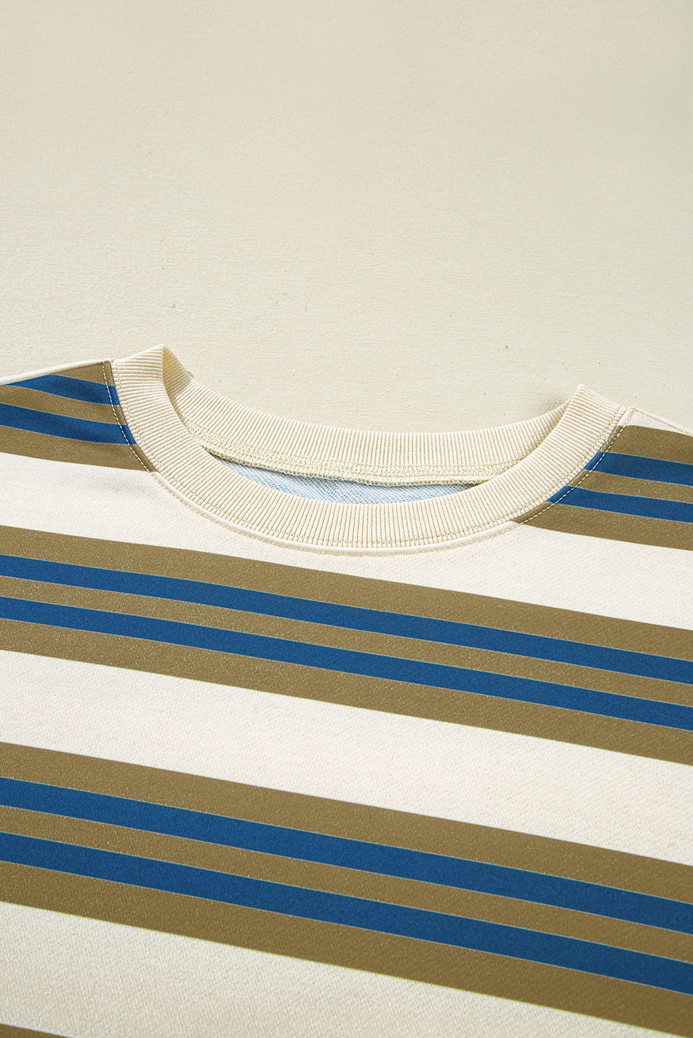 Khaki & Brown Stripe Crew Neck Drop Shoulder Pullover Sweatshirt