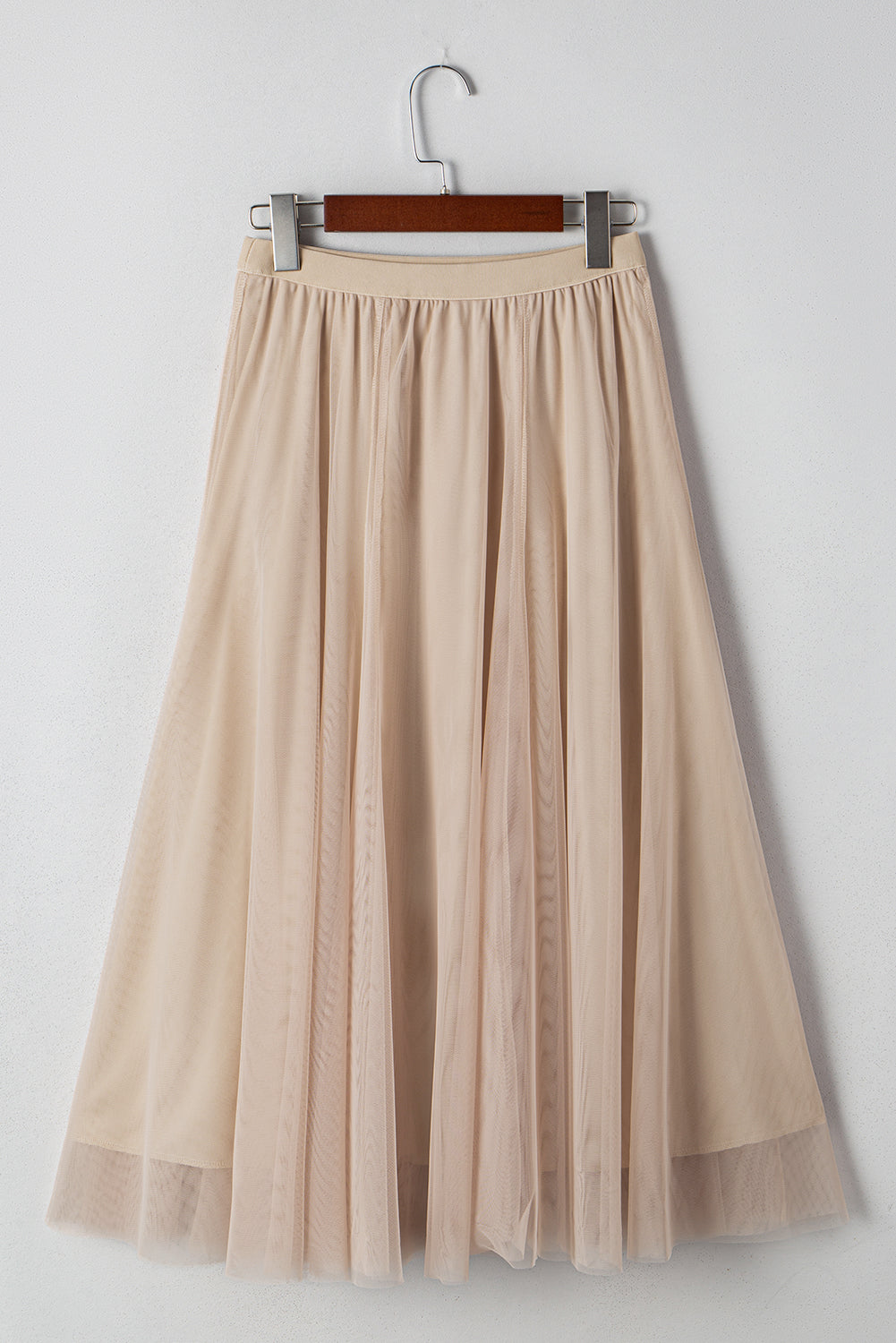 Women's Women's Tulle Flared Midi Skirt Layered Mesh Overlay Green Beige S-XL at LivelyLooks