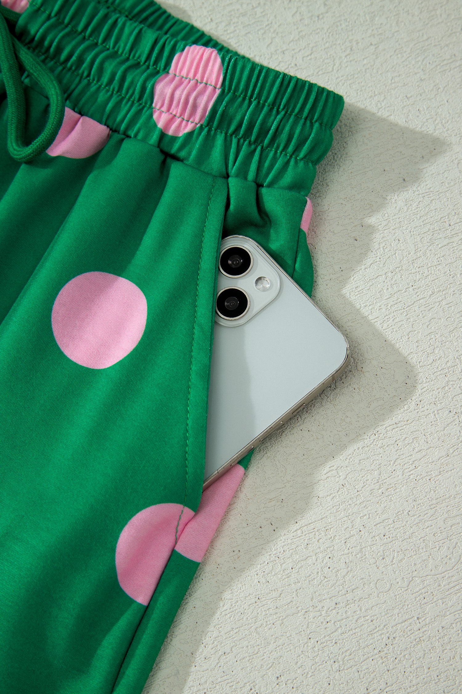 Polka Dot V-Neck Tee & Shorts Co-ord Set | Green, Pink & Beige S-XL