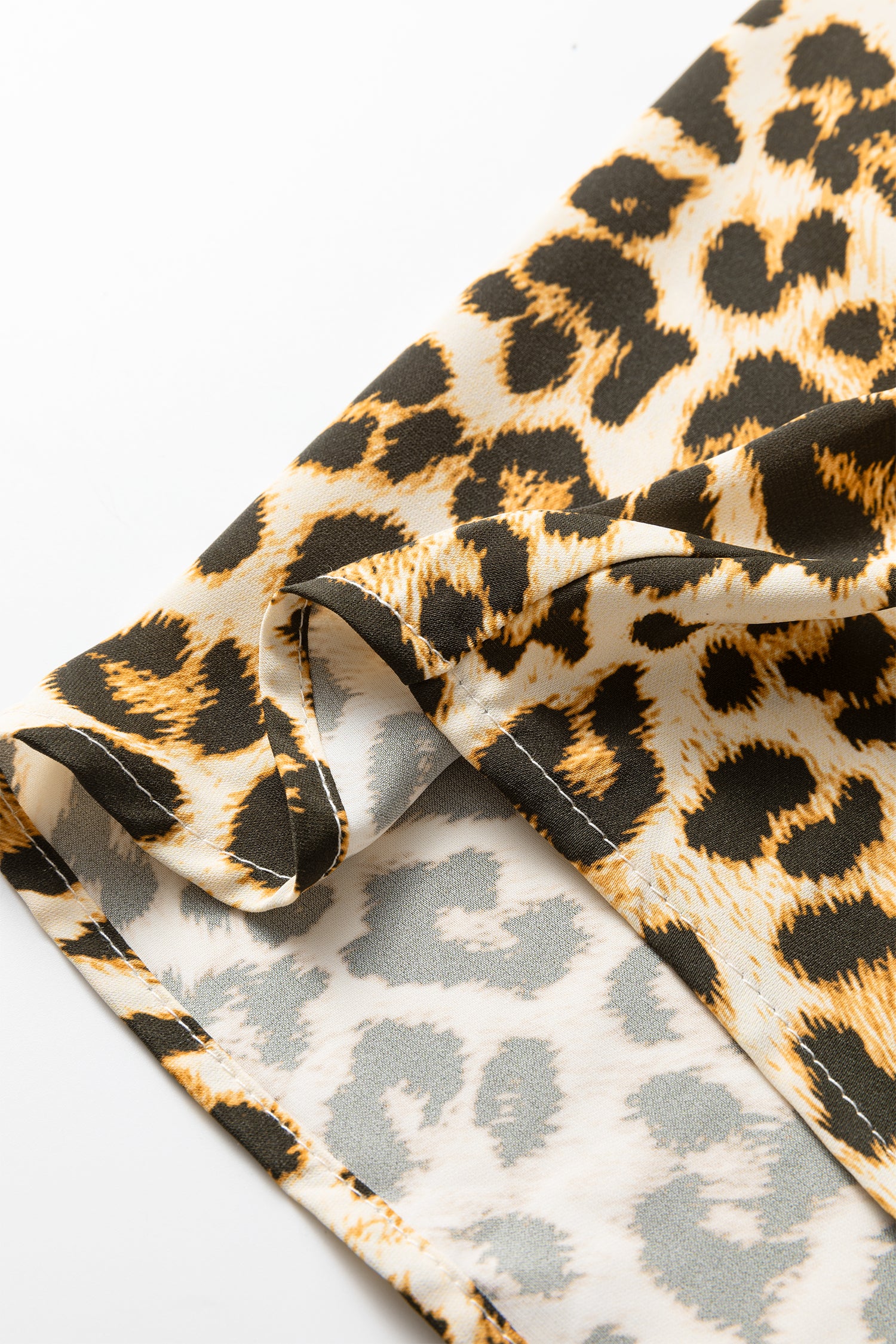 Khaki Leopard Print Contrast Trim Shirt | Sizes 8-22
