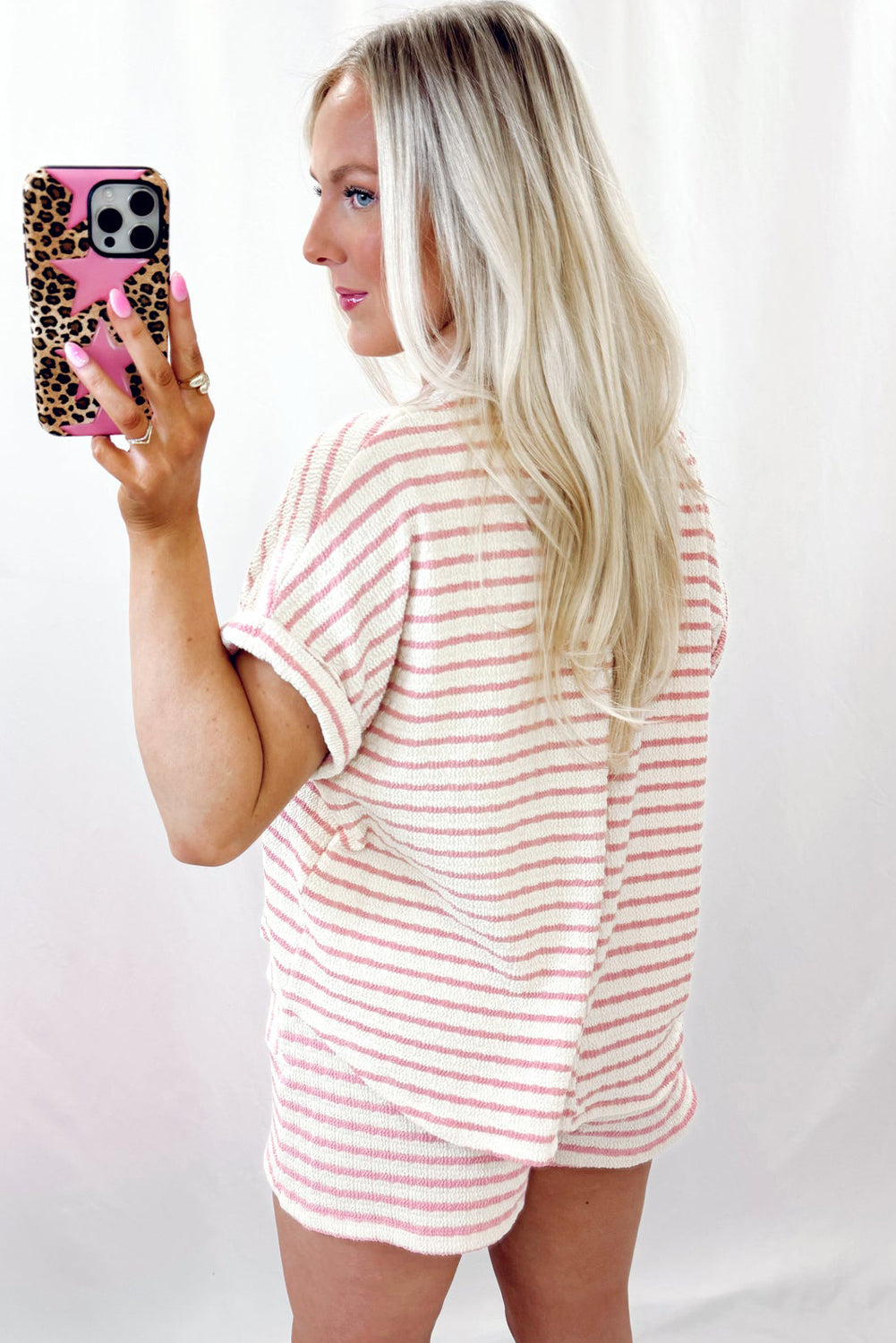 Shop Stripe Knitted Short Sleeve Top & Drawstring Shorts Co-ord S-3XL at LivelyLooks