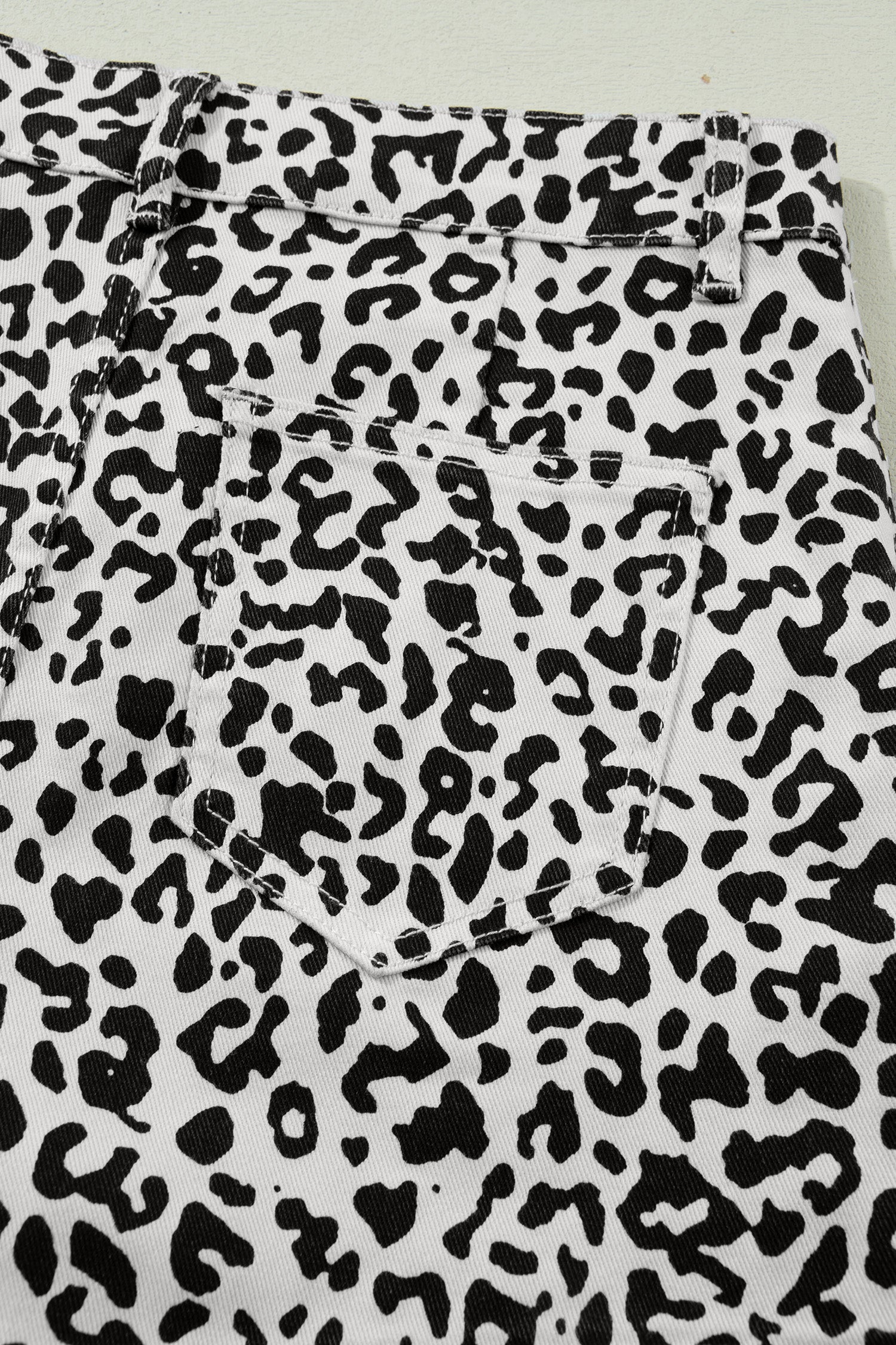 Leopard Print Button Overlap Denim Shorts | Brown
