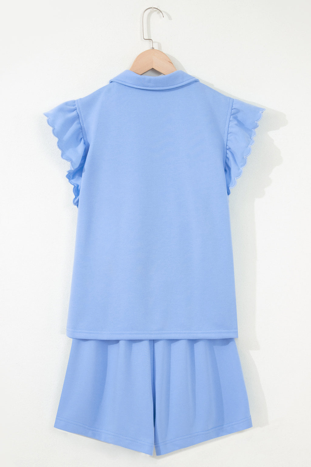 Half Zip Ruffled Short Set – Sky Blue & Coral Paradise
