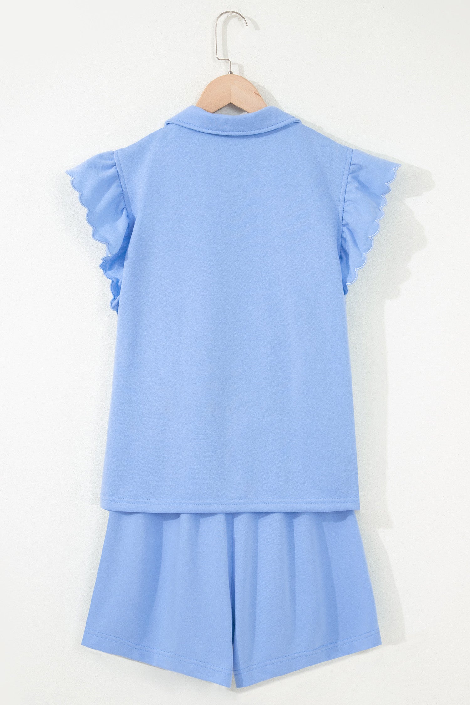 Half Zip Ruffled Short Set – Sky Blue & Coral Paradise
