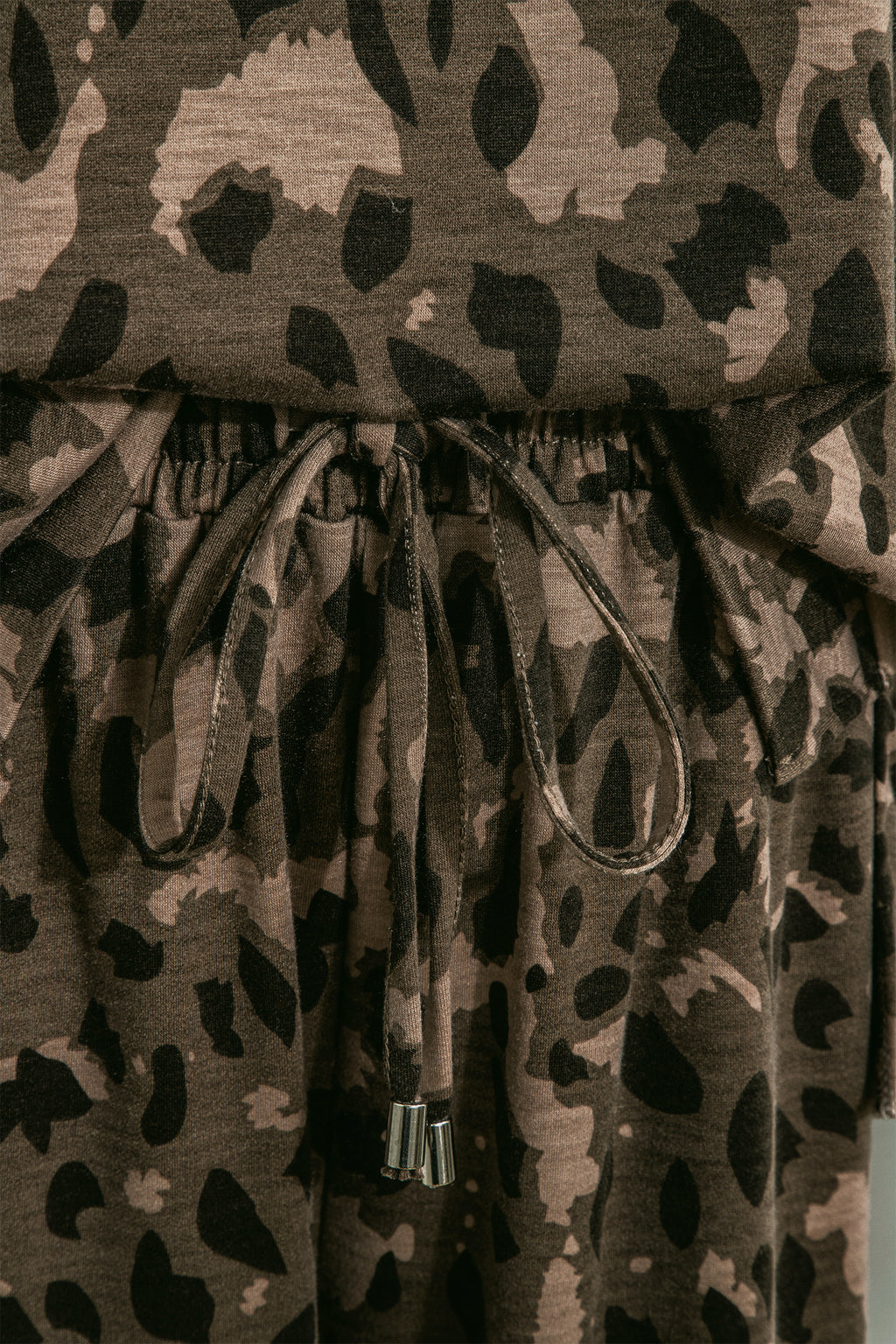 Leopard Print Raw Seam Pullover & Wide Leg Pant Set | Brown & Grey