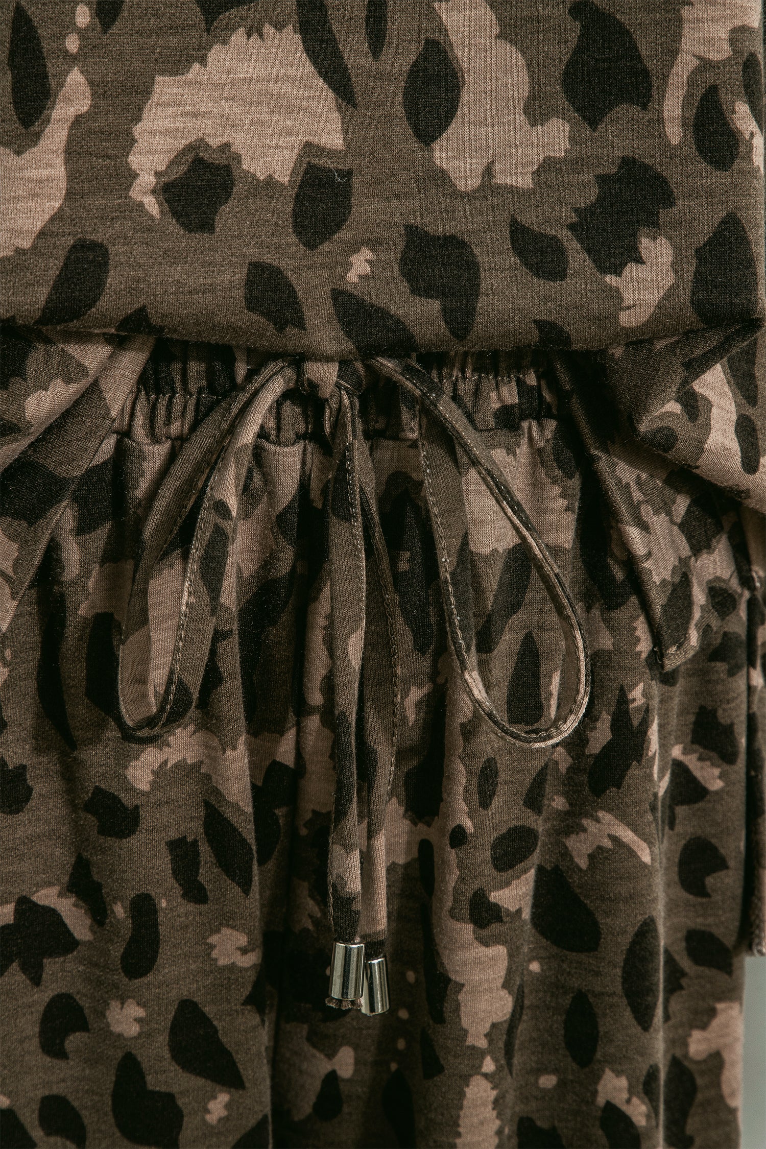 Leopard Print Raw Seam Pullover & Wide Leg Pant Set | Brown & Grey