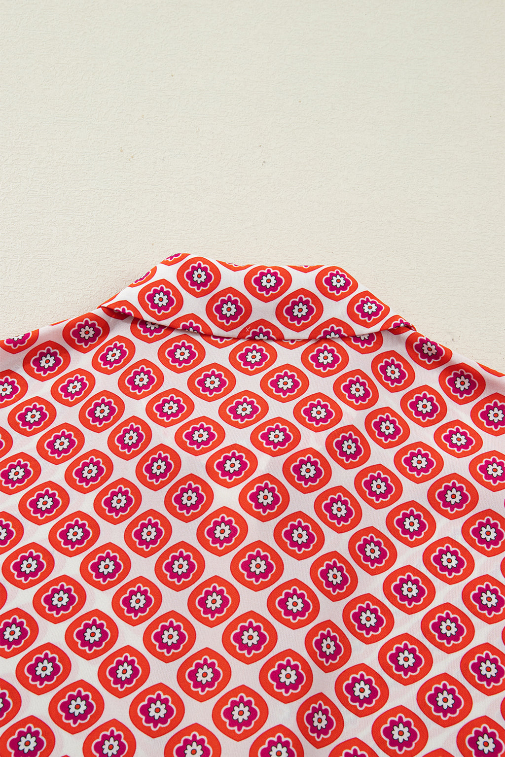 Orange Geometric Floral Colour Block Trim Button Front Ruffle Hem Dress S-XL
