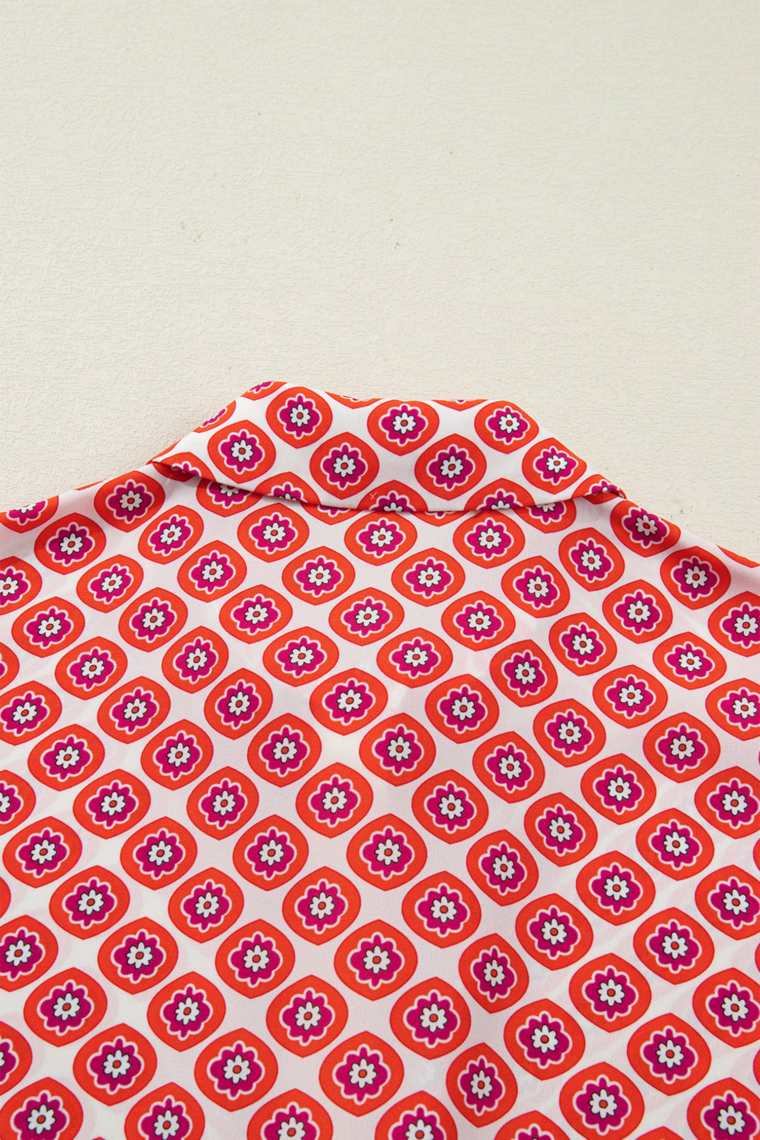 Orange Geometric Floral Colour Block Trim Button Front Ruffle Hem Dress S-XL