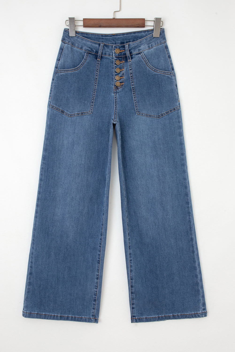 Women's Women's High Waist Wide Leg Jeans Multi Button Detail With Pockets Sizes 4-16 at LivelyLooks